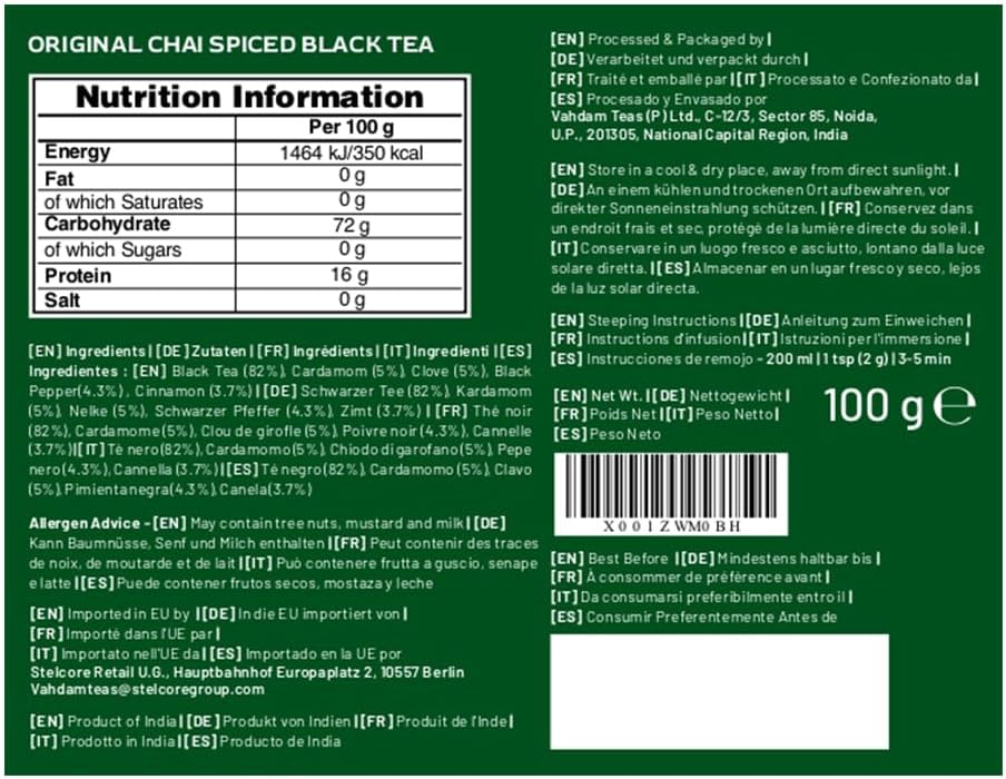 Thumbnail 1 de VAHDAM Tè Chai Originale Indiano (100 g) – Tè Nero speziato con cannella, cardamomo, chiodi di garofano e pepe nero
