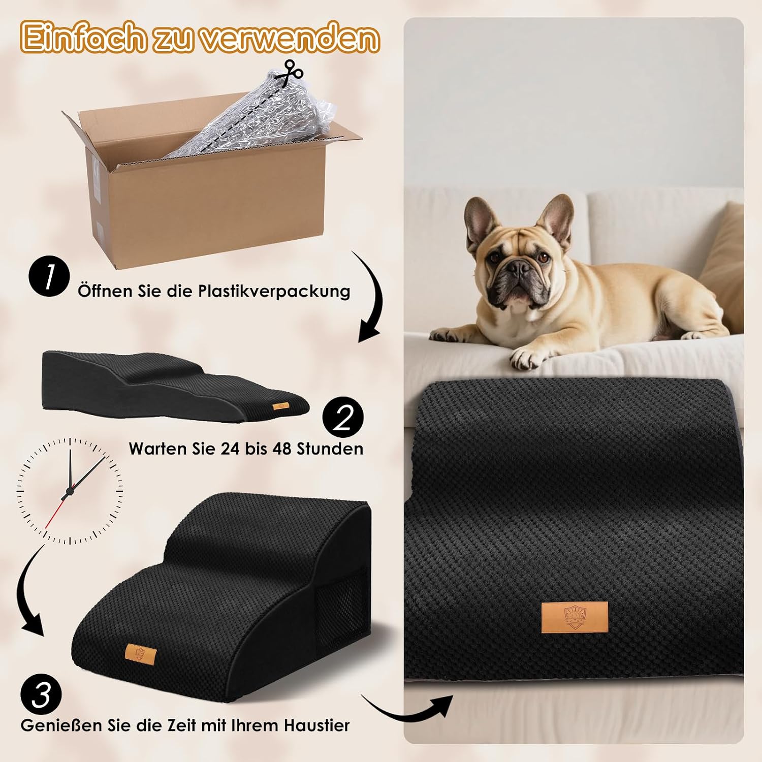 Detalle 2 de Thihome Hundetreppe 2 Stufen für Kleine Hunde 55 x 40 x 30 cm