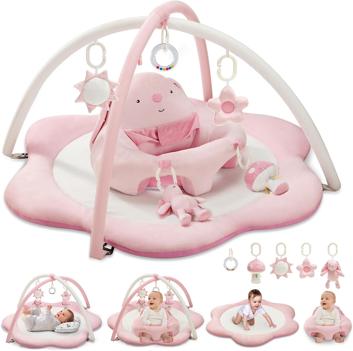 Detalle de suihuooo 3-in-1 Baby Play Mat with Infant Seat and 5 Detachable Toys