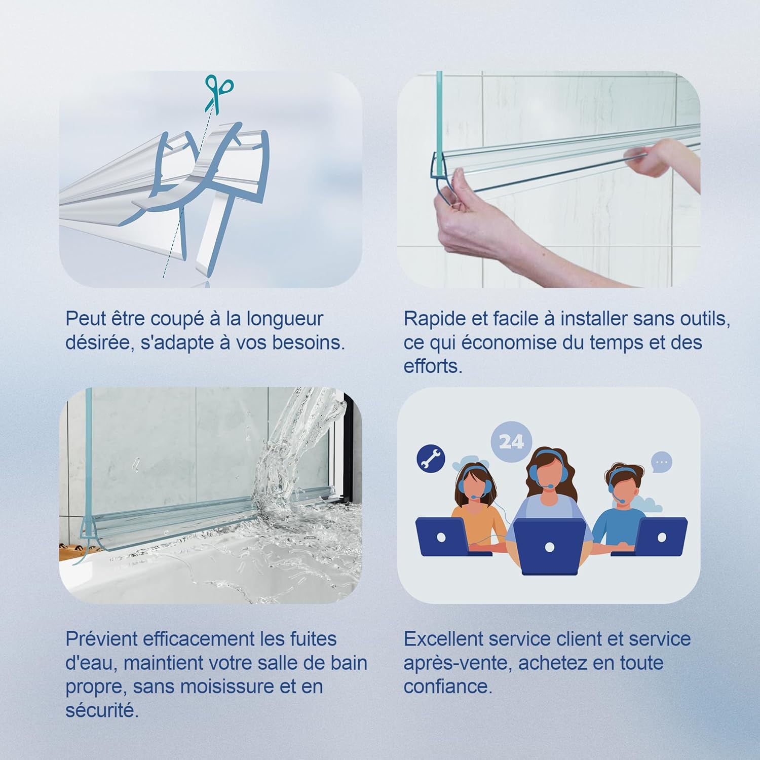 Thumbnail 5 de Joint de porte de douche HNNHOME pour paroi en verre 4 à 6 mm (droit ou incurvé) avec 20 mm de jeu