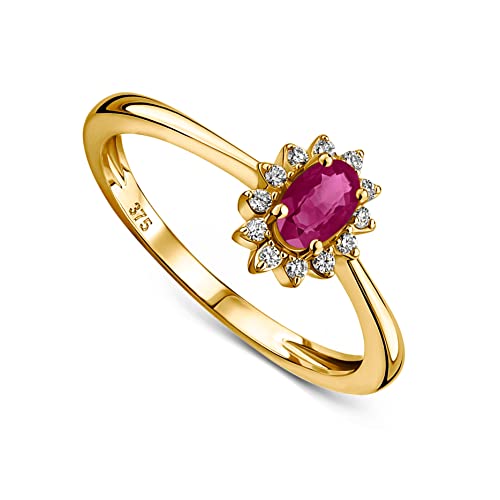 Detalle de MIORE anillo compromiso diamantes rubí 9K