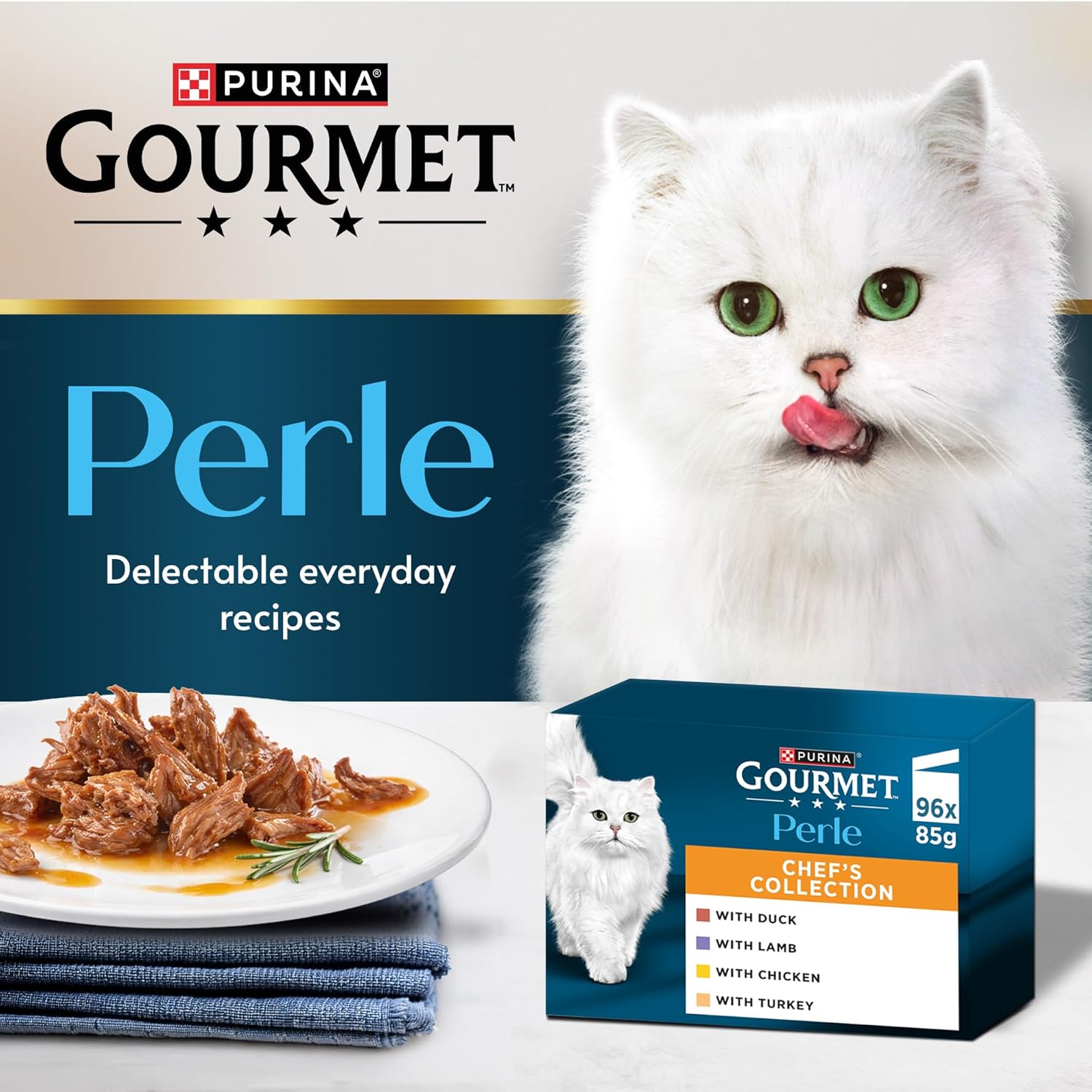 Detalle de GOURMET PERLE Filettines Sauce Multivariétés 96x85 g – Mini filets en sauce pour chats