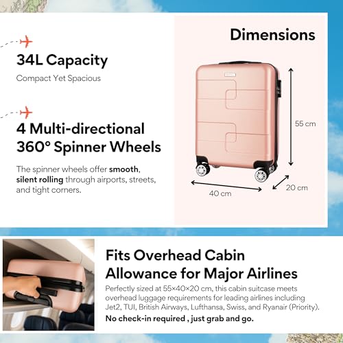 Thumbnail 1 de WORLD EXPLORER Rose Gold Cabin Suitcase 55x40x20cm (34L) with ABS Shell and 4 Smooth Wheels