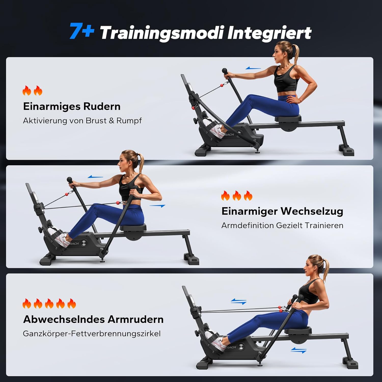 Detalle de MERACH R26 Rudergerät für Zuhause – Doppelpaddel mit mehreren Trainingsmodi & MERACH App