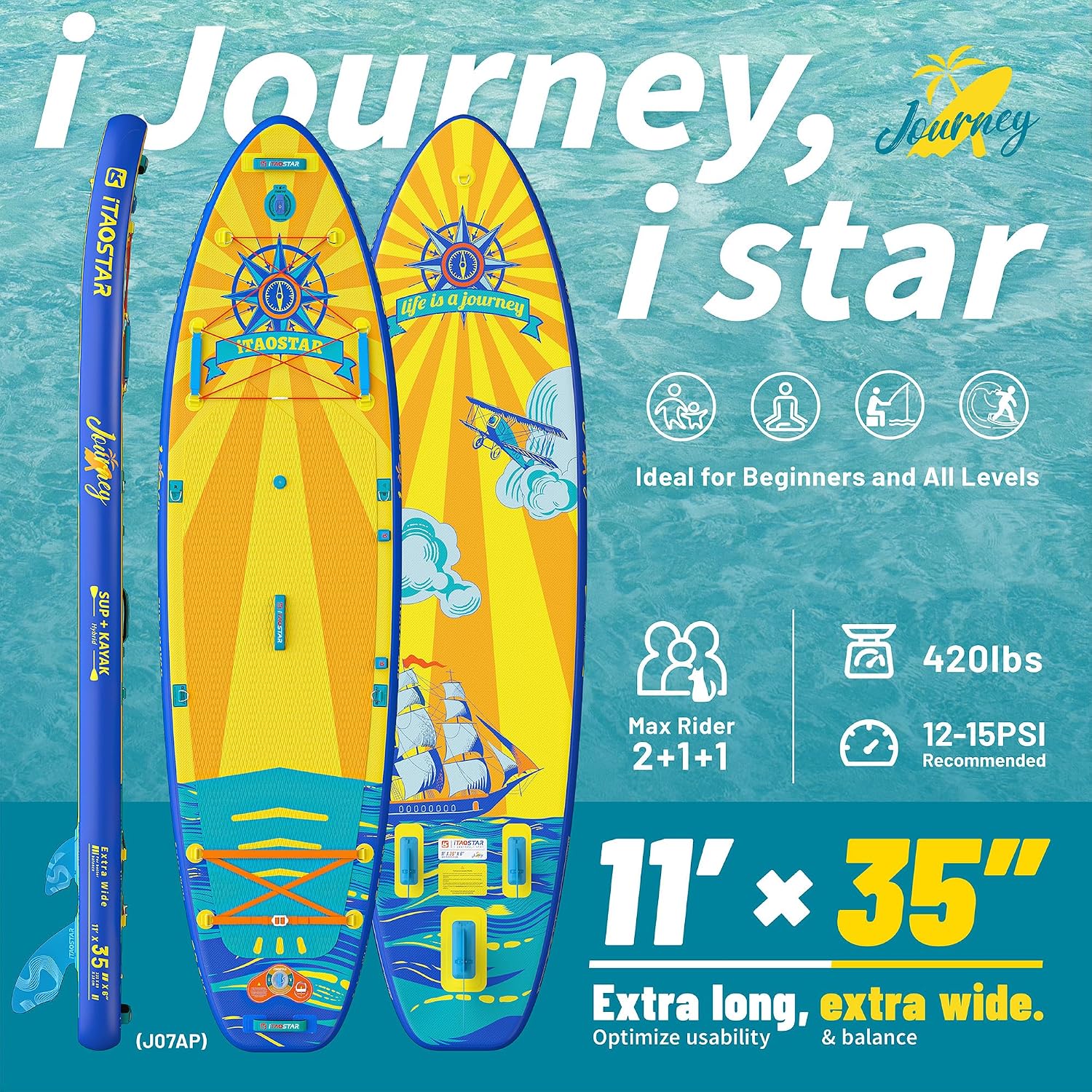 Detalle 2 de iTAOSTAR Journey 11'6" Extra Wide Inflatable SUP: All-in-One Family Adventure Board