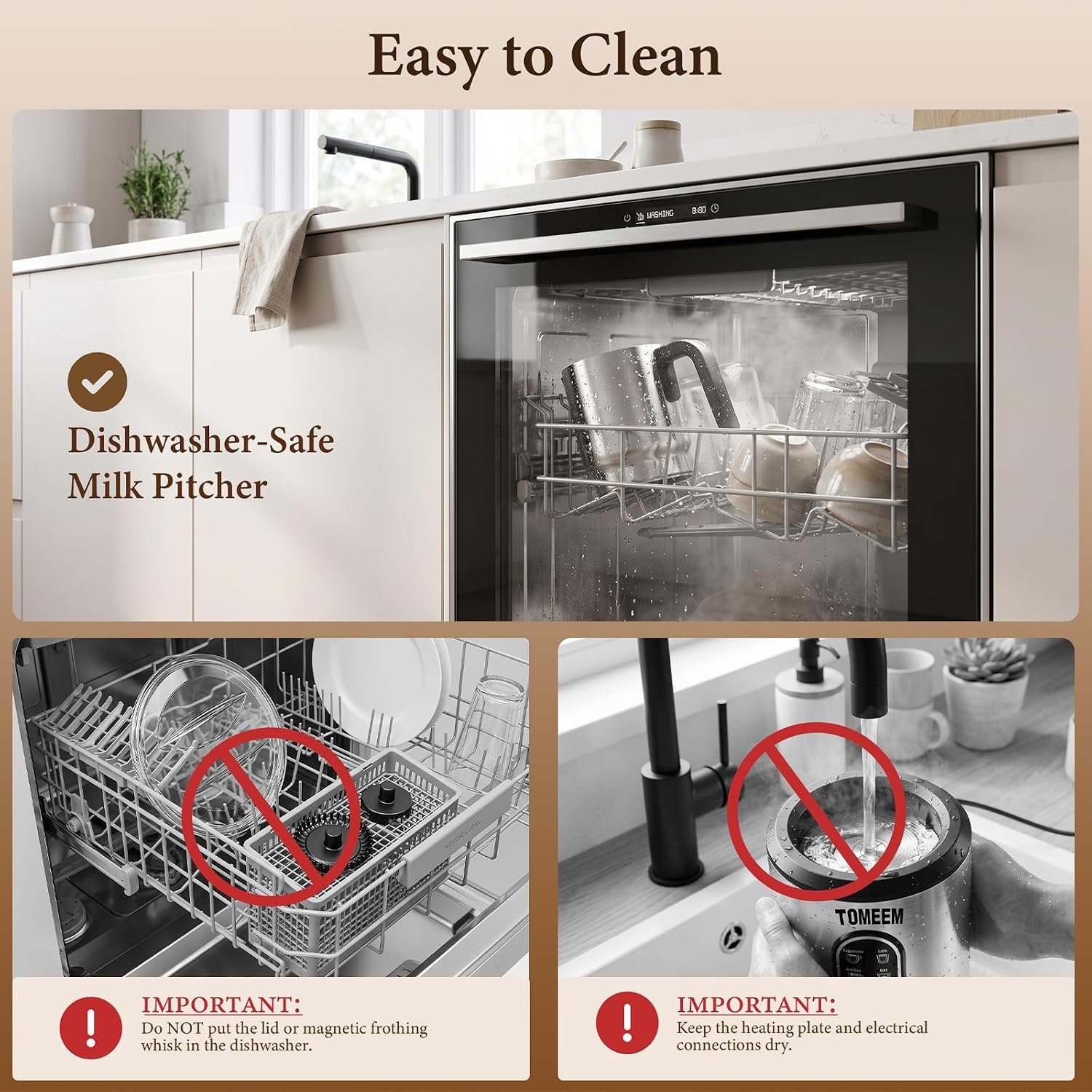 Thumbnail 6 de TOMEEM Electric Milk Frother, Stainless Steel