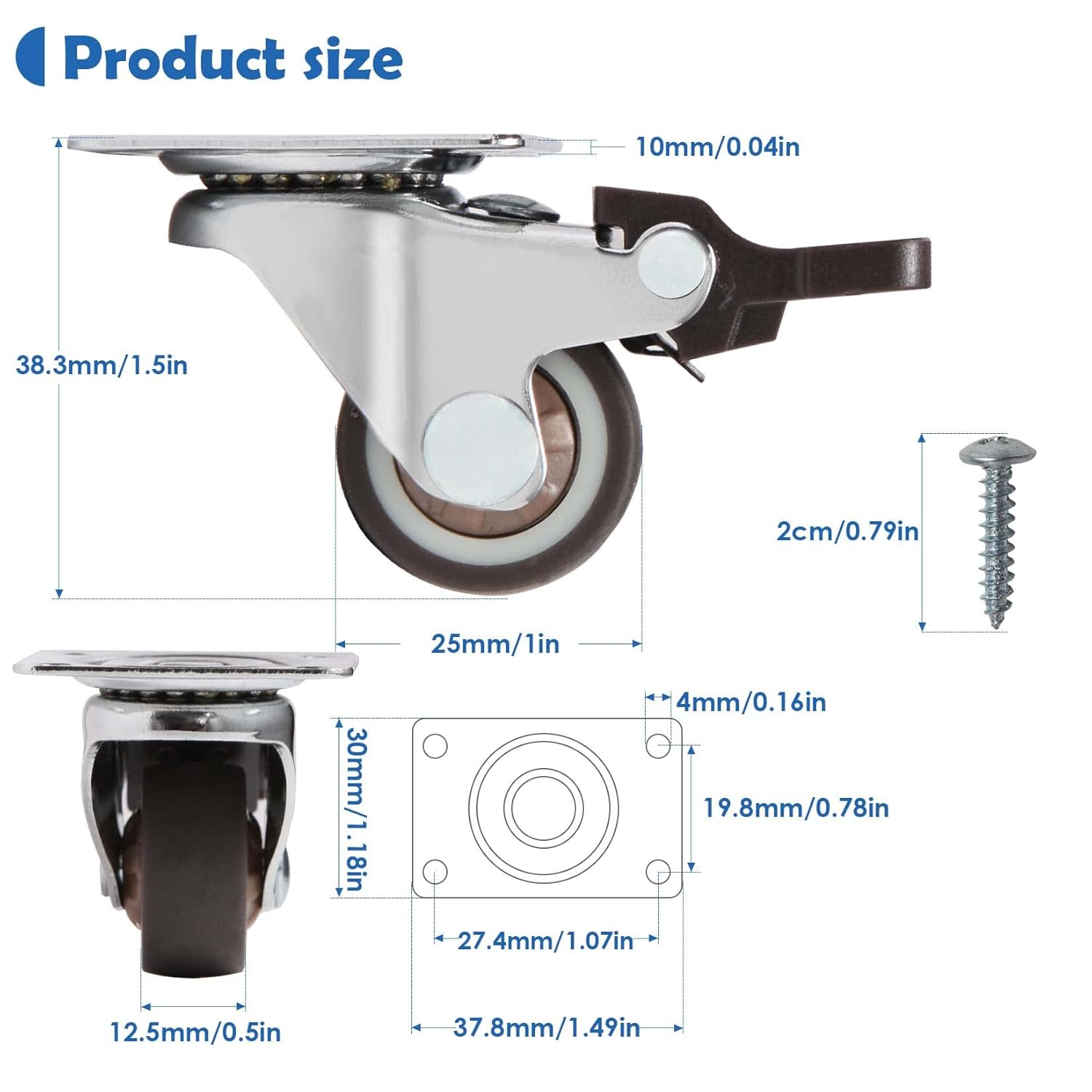 Thumbnail 2 de W B D WEIBIDA 25mm Rotelle per Mobili con Freno – Set di 4