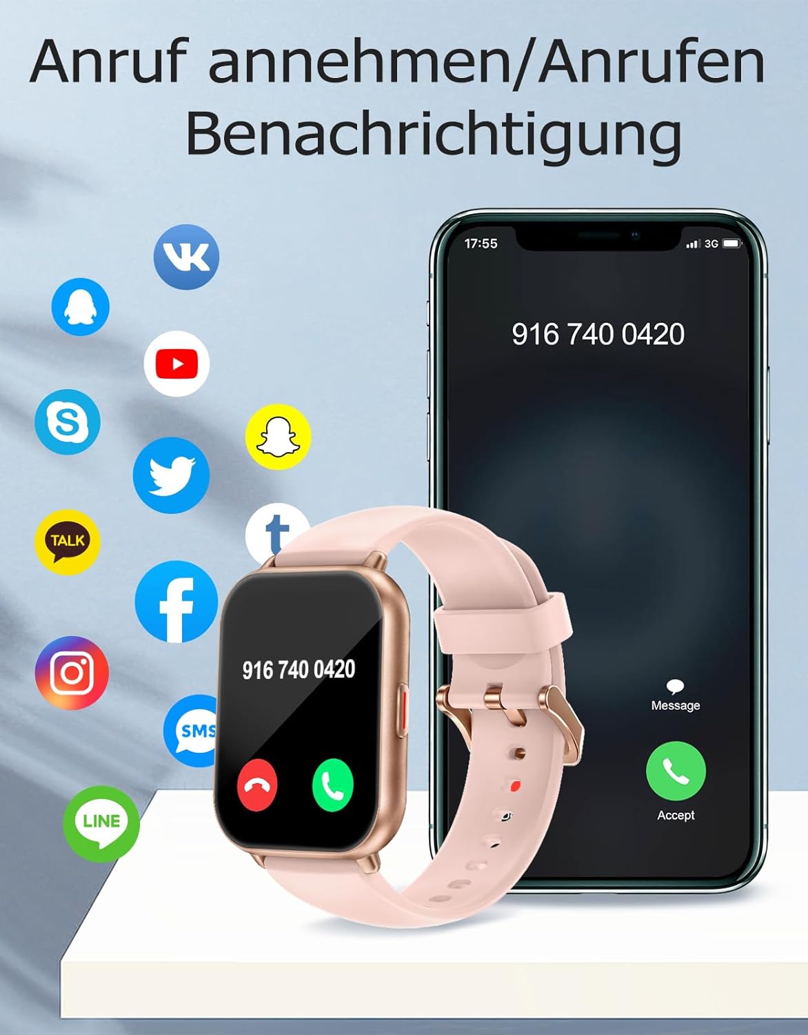 Thumbnail 1 de RUIMEN Smartwatch Telefonfunktion Pulsuhr SpO2