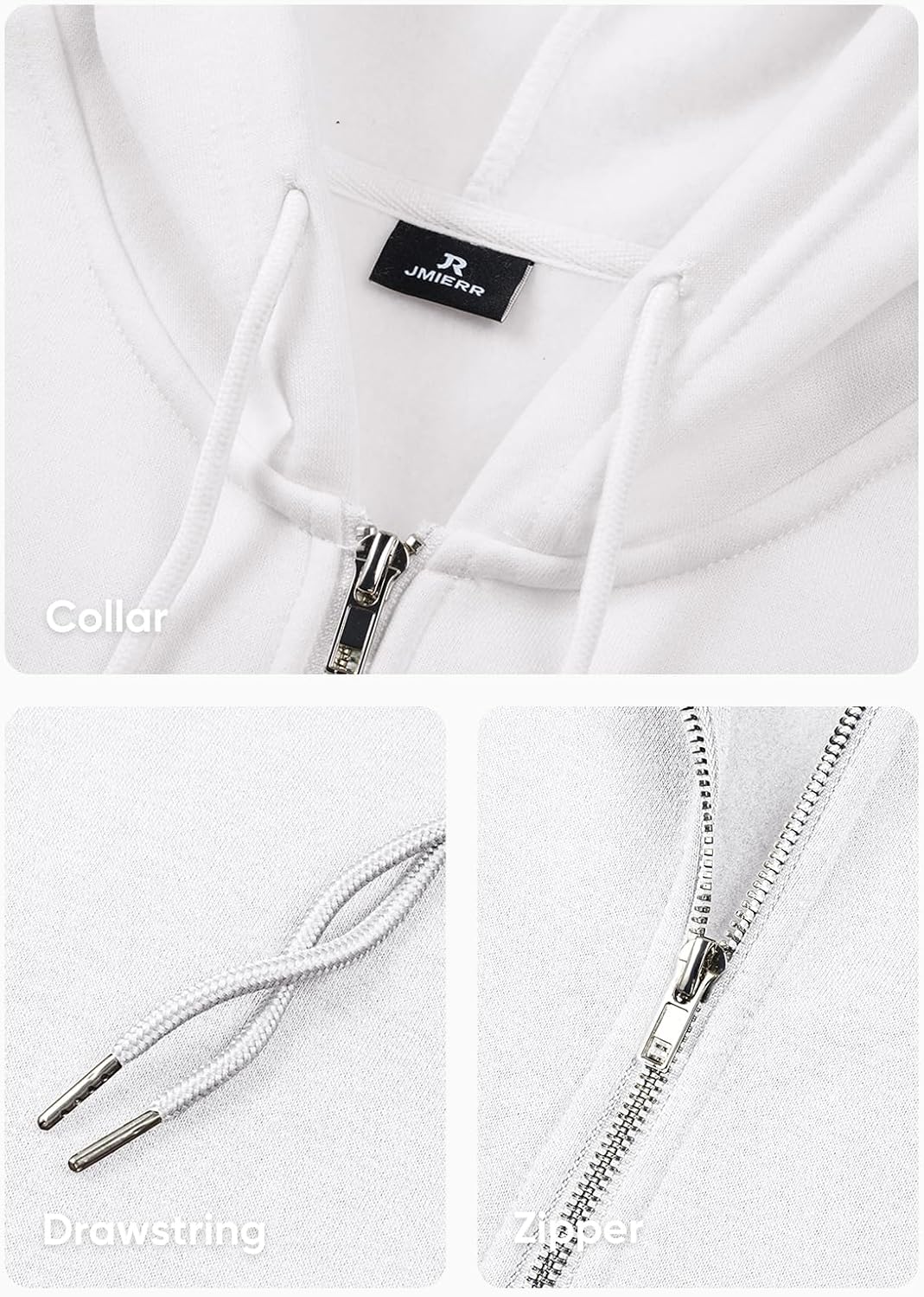 Detalle de JMIERR Hoodie Herren – Baumwolle Einfarbig mit Reißverschluss, Langarm Sweatjacke mit Taschen
