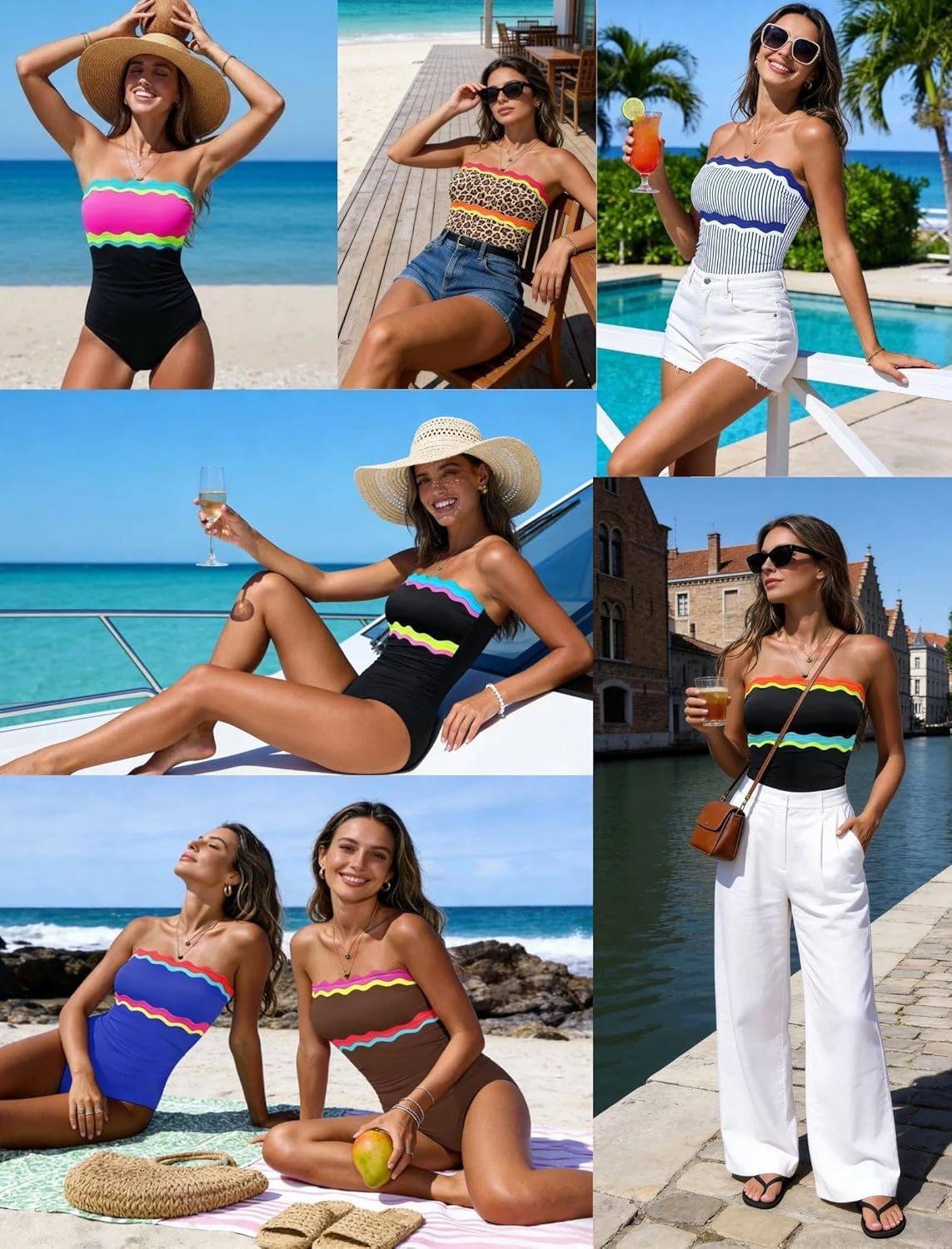 Thumbnail 6 de Popvil One Piece Swimsuits for Women: Neon Bandeau with Tummy Control and Strapless Design