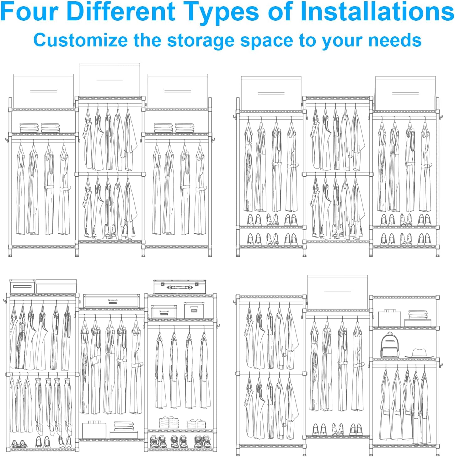 Thumbnail 6 de Ulif E13C Closet Organizer with 8 Shelves, 4 Hanging Rods and Dust Cover