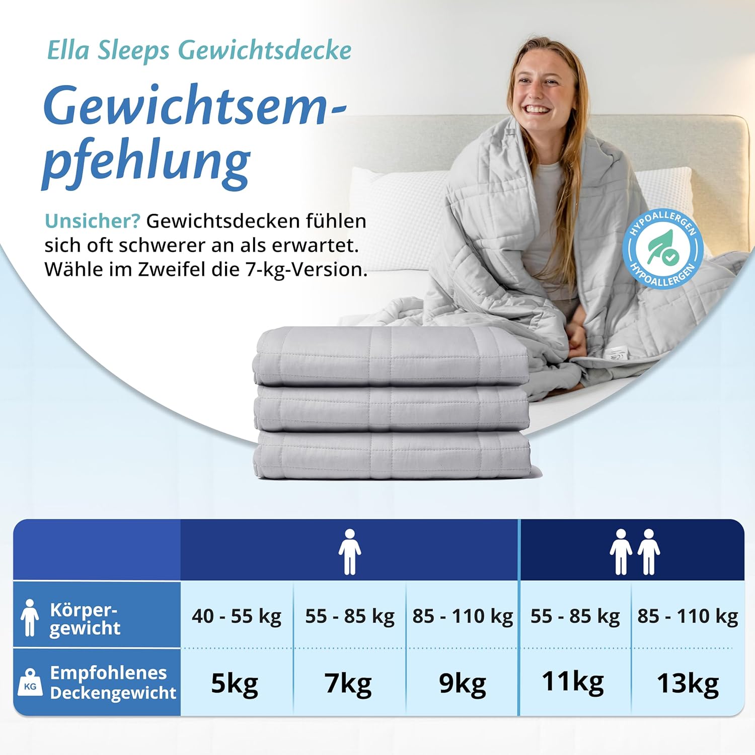Thumbnail 1 de Ella Gewichtsdecke 135×200 cm, 9 kg – Anti-Stress Therapie-Blanket aus 100% Baumwolle, grau
