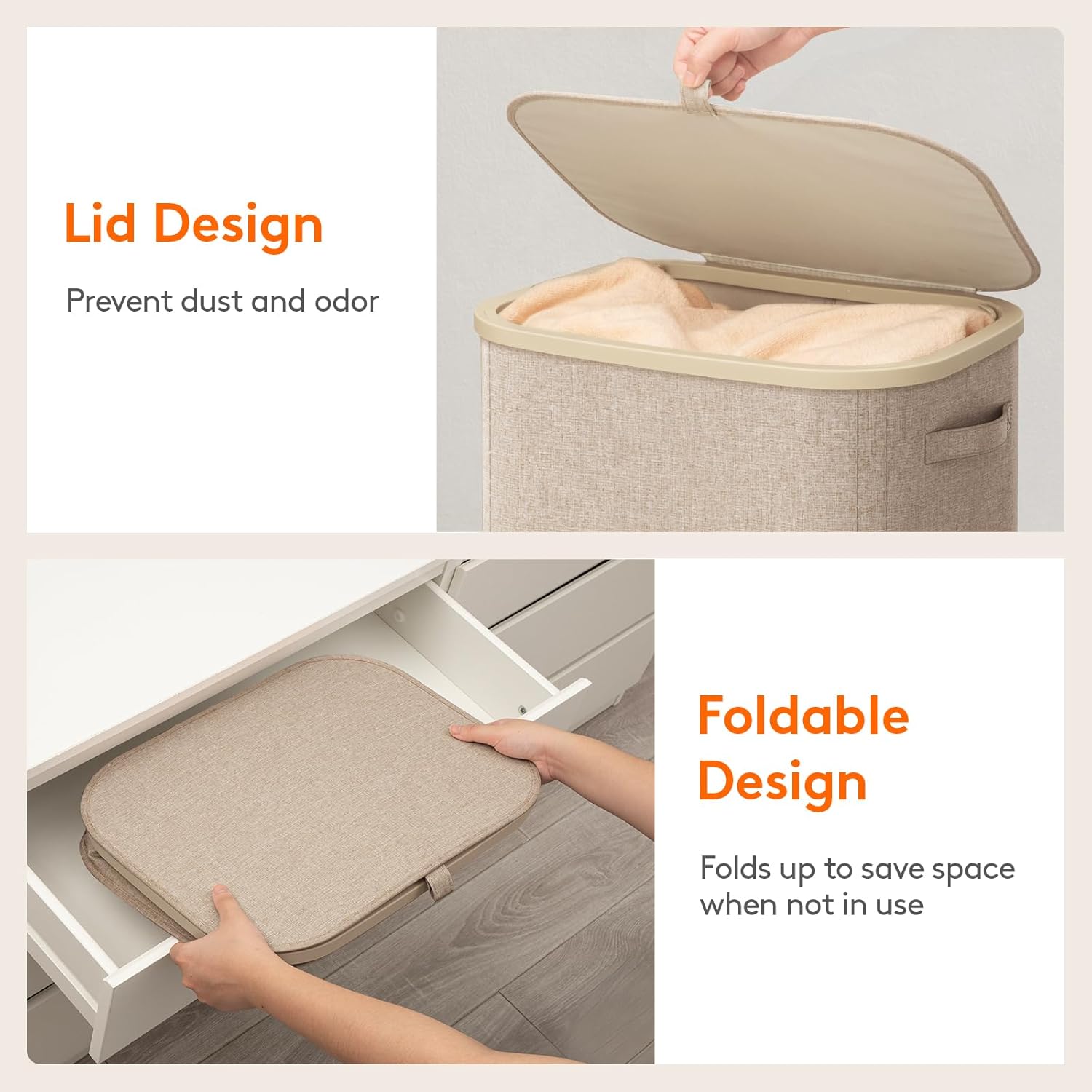 Thumbnail 5 de Lifewit 105L Large Laundry Basket with Lid (Removable Bag, Foldable, Handles) — Beige