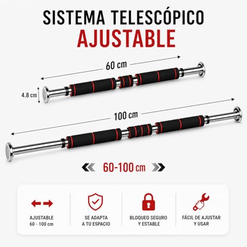 Detalle 2 de Barra de dominadas para puerta ajustable 60-100 cm de T-LOVENDO.ES