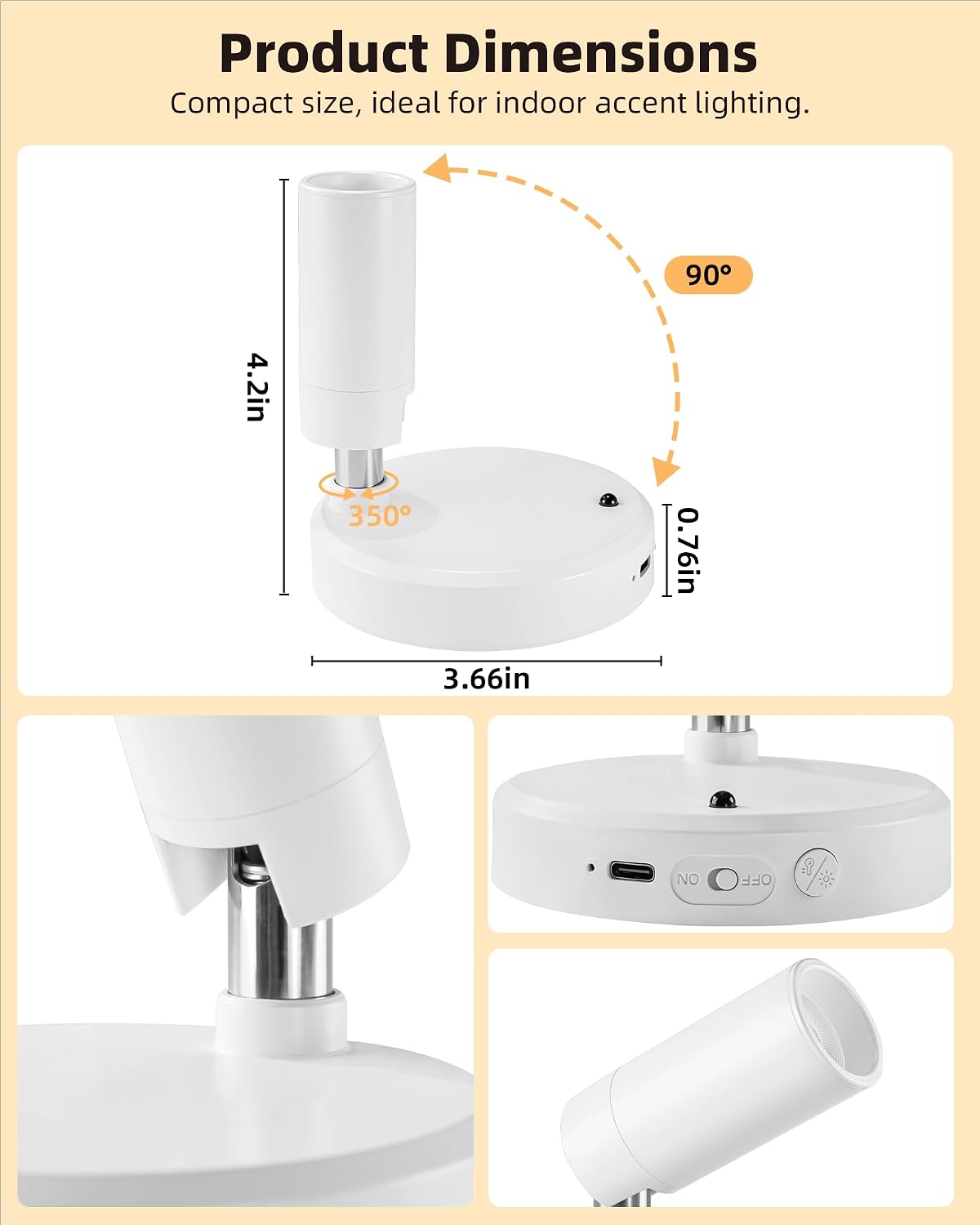 Detalle 1 de EZVALO 5000mAh Rechargeable Indoor Spotlights, 2-Pack, Remote, 3 CCT
