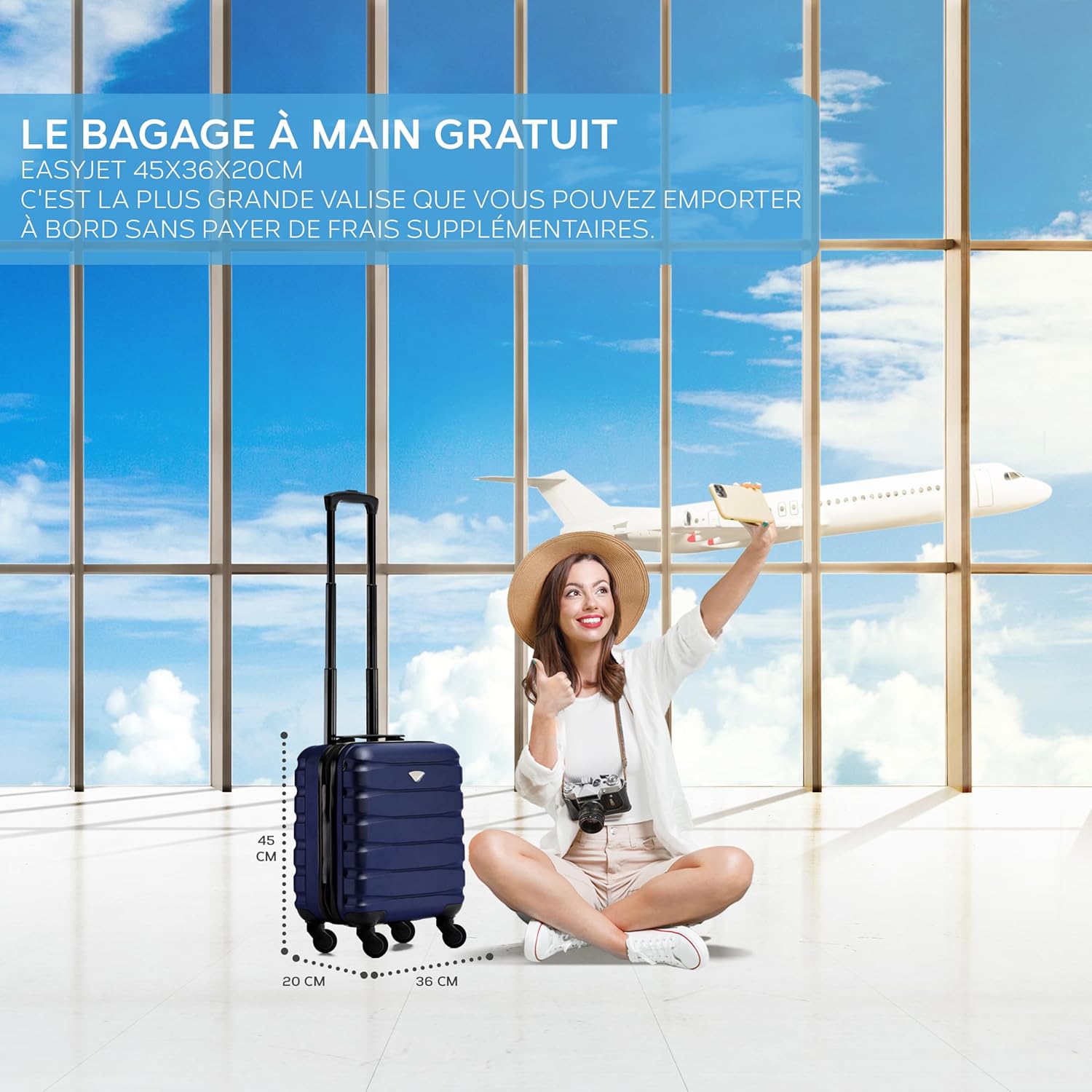 Detalle 2 de Flight Knight Bagage Cabine Léger à 4 Roues – 45x36x20 cm, Marine/Noir (TSA) – Garanti 5 ans