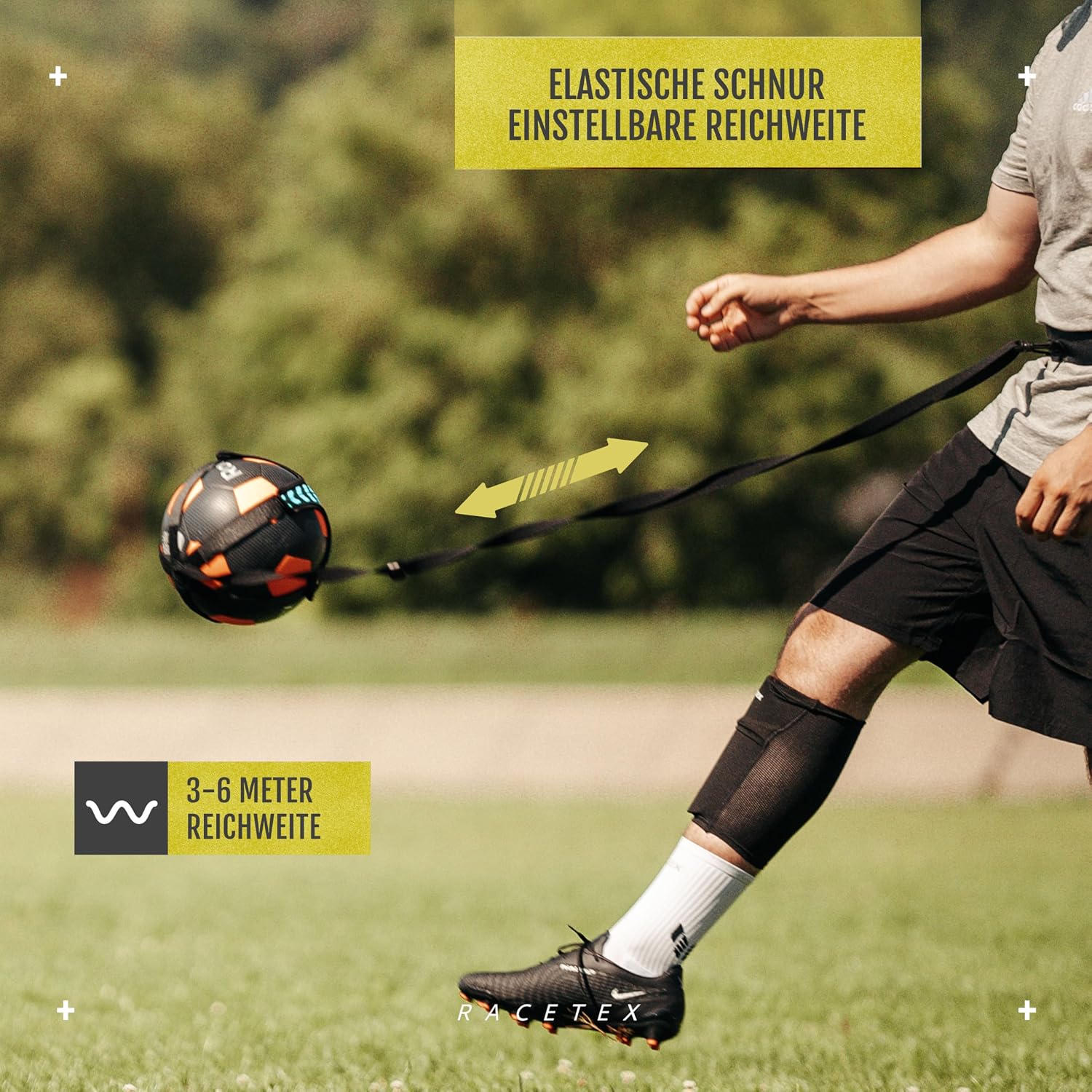 Detalle 2 de Racetex Fußballtrainer mit Schnur – einstellbare Länge für Trainingsgürtel, Ballkontrolle & Schusstechnik