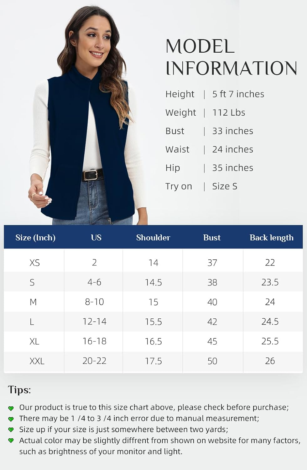 Detalle 1 de Xeoxarel Women's Fleece Vest with 6 Pockets, Full Zip, Stand Collar, XS–XXL