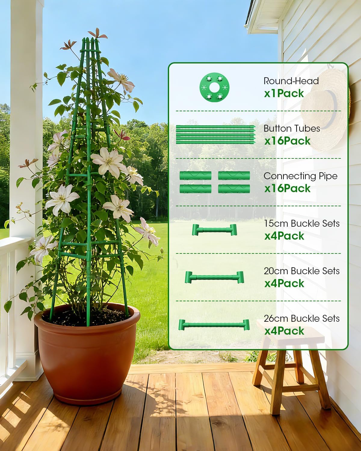 Thumbnail 6 de MYMULIKE 165cm Garden Trellis Obelisk for Climbing Plants (Plastic-Coated Metal Support Tower)