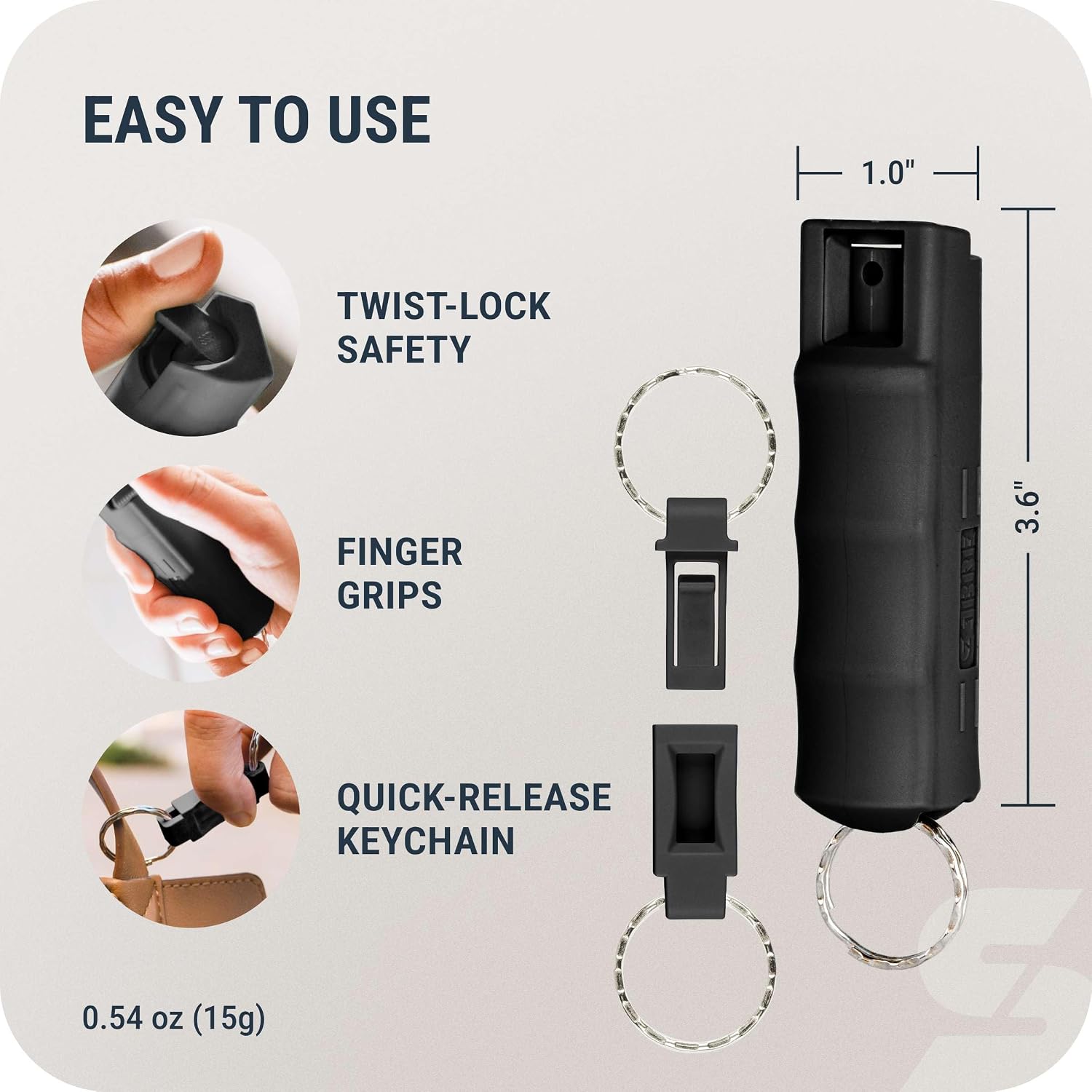 Detalle de SABRE Pepper Spray with Quick Release Keychain for Self Defense – Maximum Police Strength OC Spray with UV Marking Dye