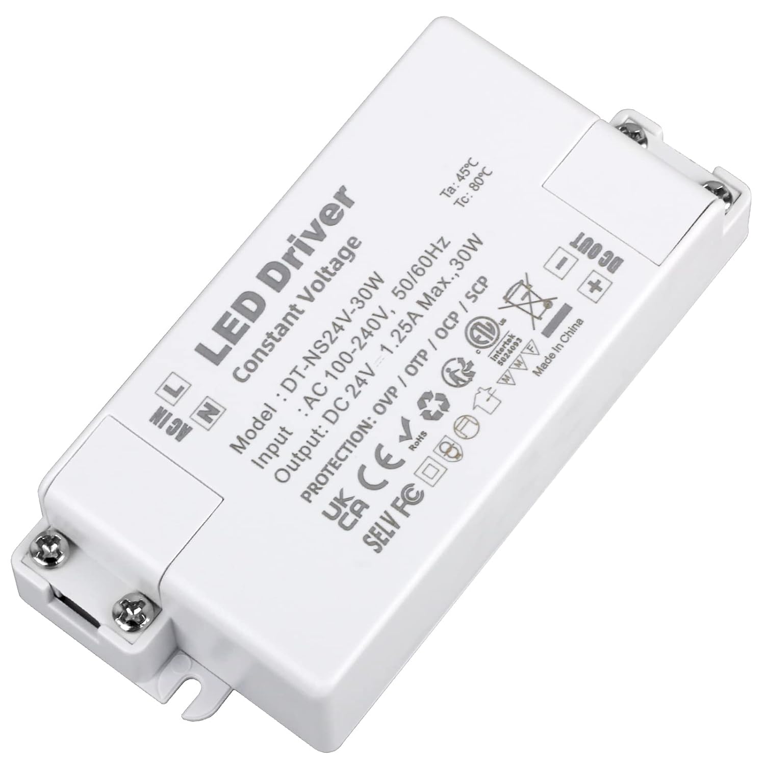 Detalle de VARICART 24V LED Driver 30W Power Supply (1.25A) – Compact, IP44, Non-Dimmable