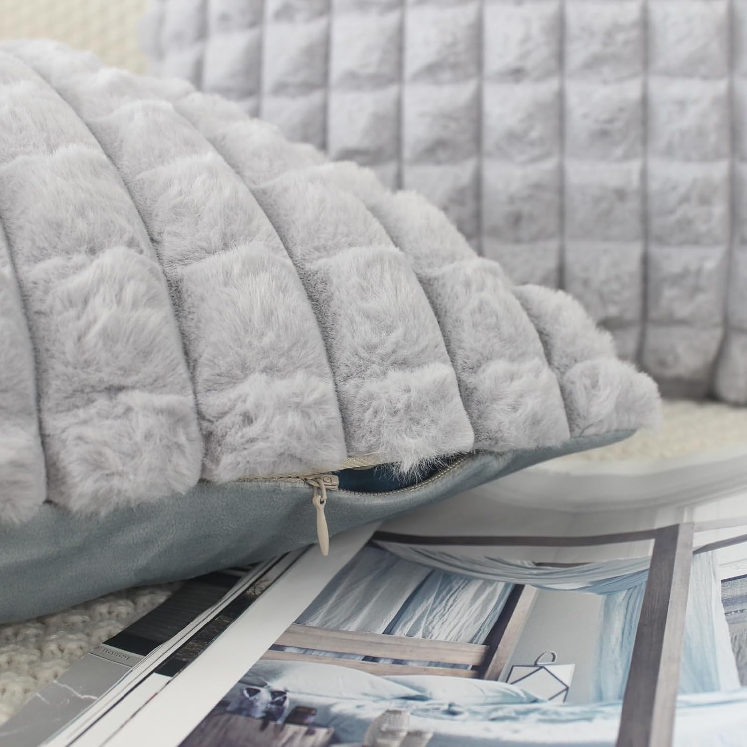 Detalle 2 de OYIMUA Kissenbezug 40x40 Silber Grau 2er Set