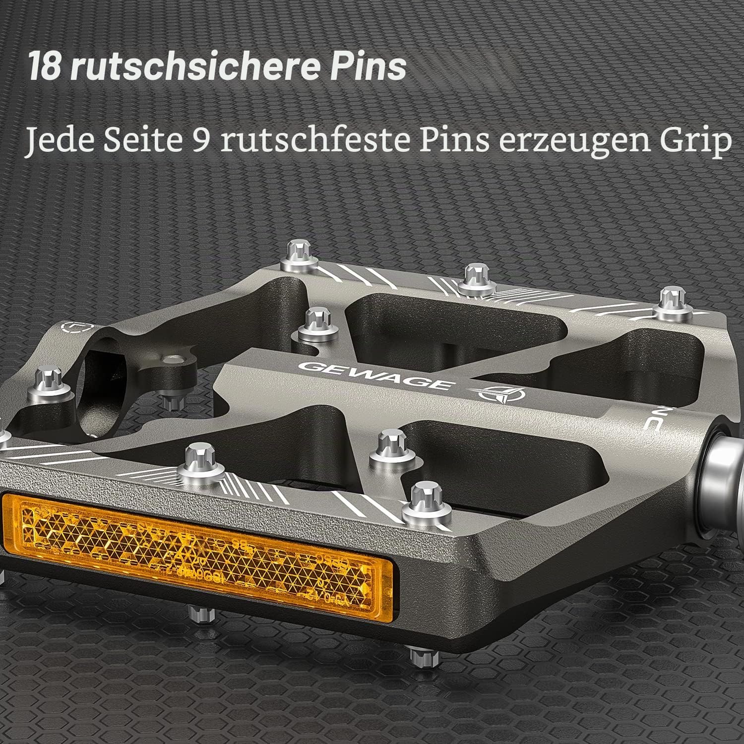 Detalle de GEWAGE Fahrradpedale mit Reflektoren – CNC-Aluminium Plattformpedale, 9/16 Zoll