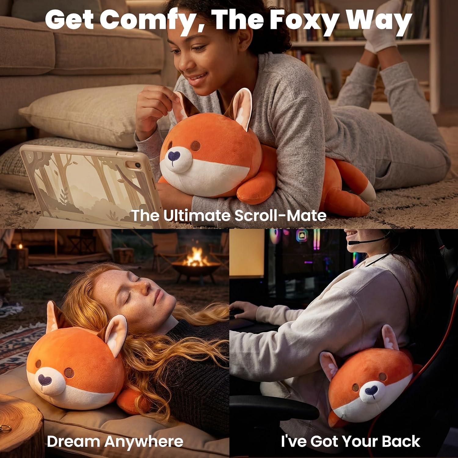 Detalle de Mewaii Cute Fox Plush Pillow (13-inch) – kawaii red fox cuddly stuffed cushion for kids & girls