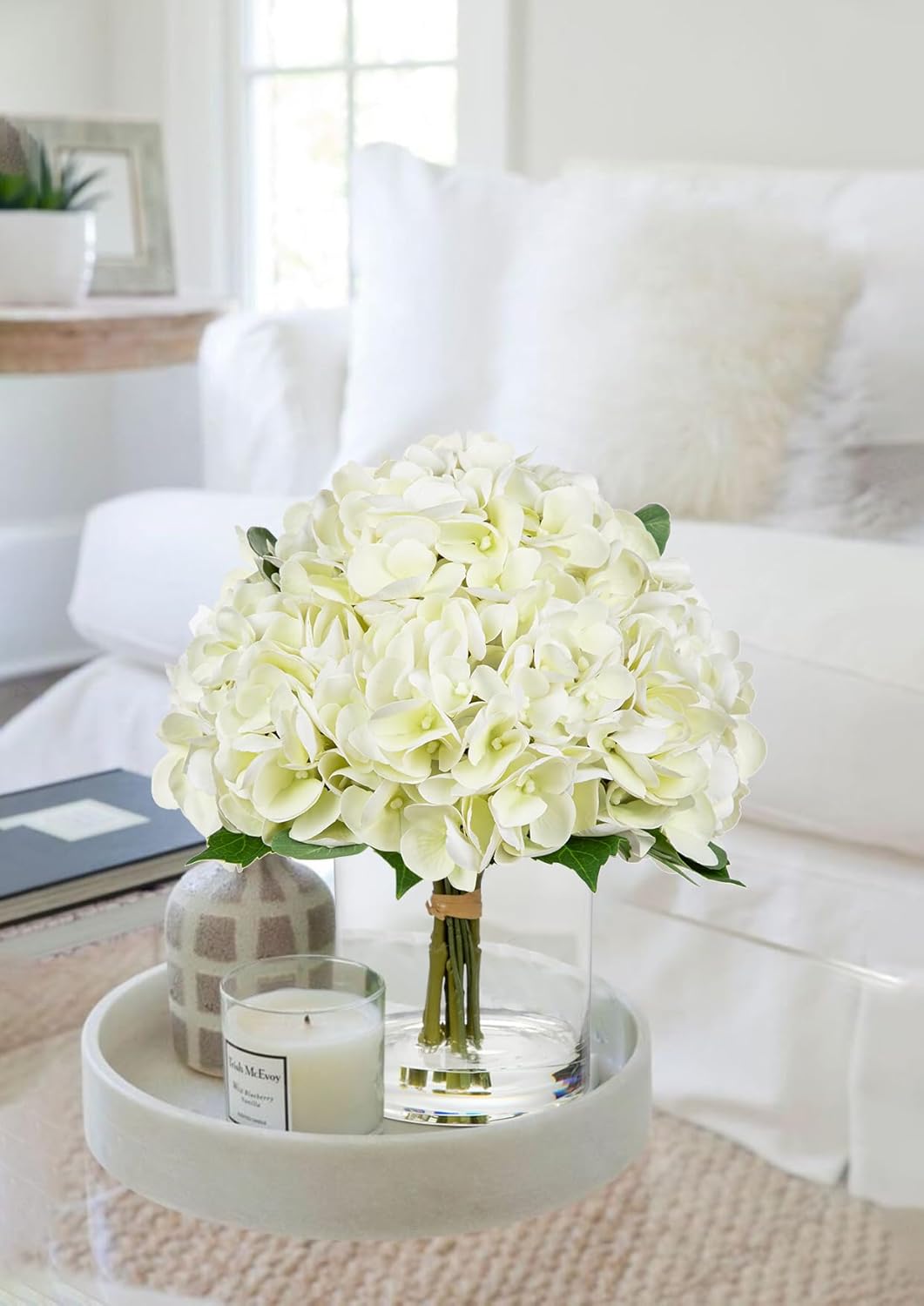 Thumbnail 3 de Oairse Kunstblumen mit 5 Hortensien in Glasvase – Real Touch Blüten für Hochzeit, Zuhause & Hotel
