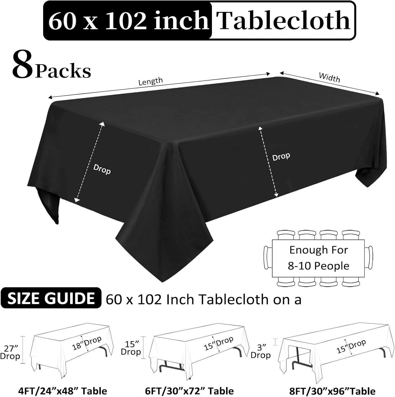 Detalle 2 de Heneger 8 Pack Black Tablecloths 60 x 102