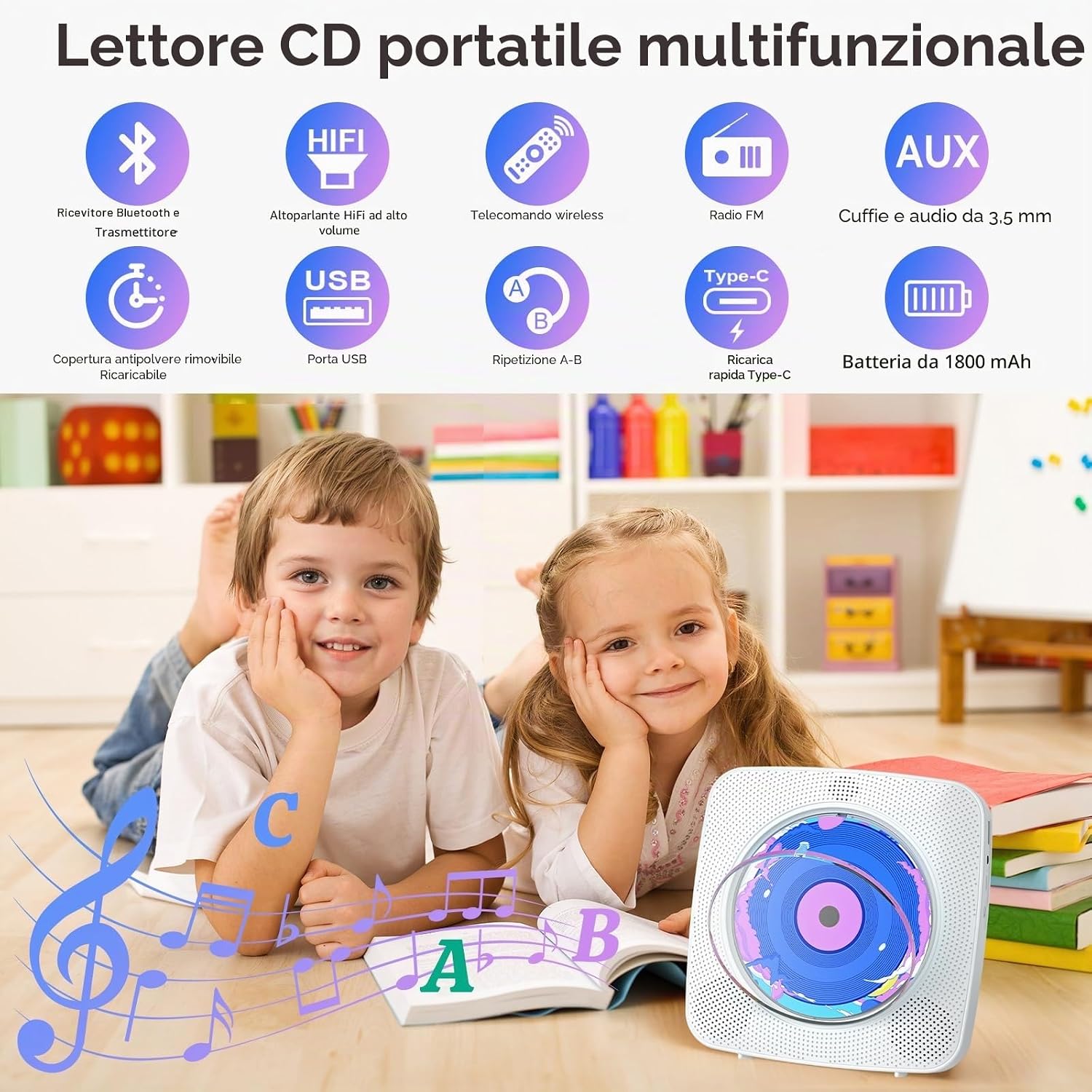 Detalle 2 de Lettore CD Portatile hi-fi Kegaudio: Bluetooth, altoparlanti integrati e supporto a parete