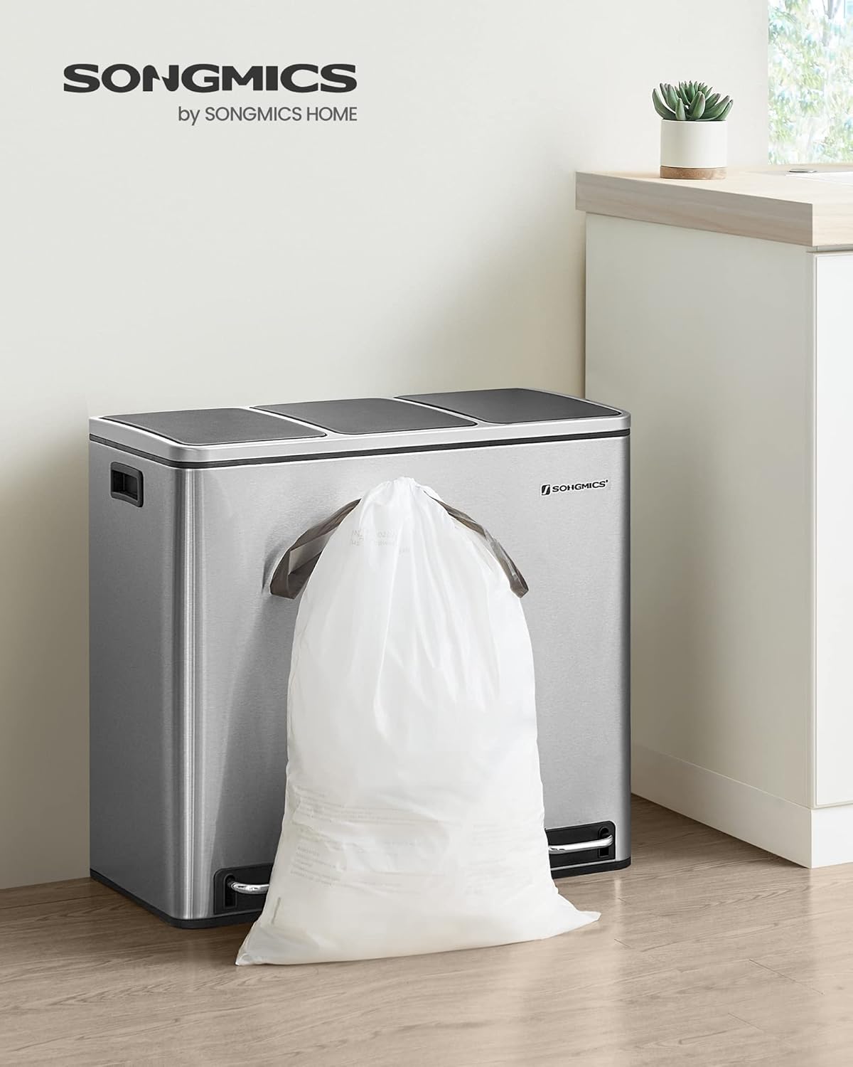 Thumbnail 1 de SONGMICS Müllbeutel mit Zugband für 15–20 Liter, hochbelastbar (120 Stück, weiß)