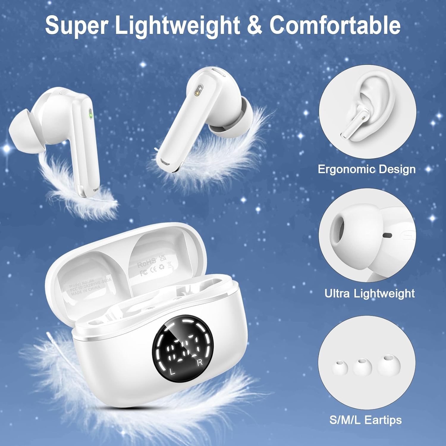 Thumbnail 6 de chalvh Bluetooth 5.4 Wireless Earbuds with ENC, 48H Playtime, USB-C Fast Charge & IP7