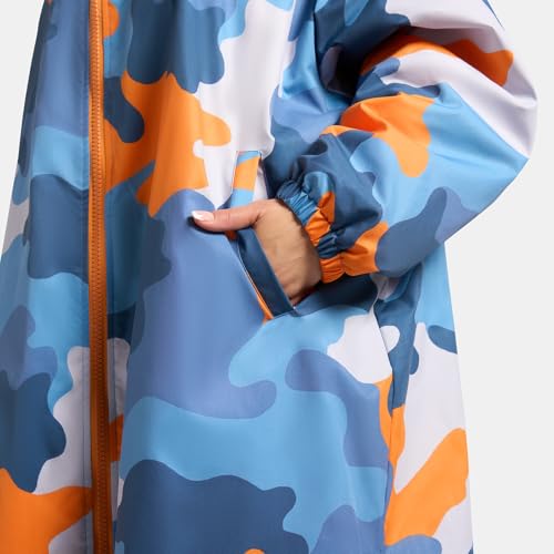 Thumbnail 8 de OHS Rain Coats for Women & Men Camouflage Waterproof Changing Robe with Hood and Pockets (Blue/Orange, L/XL)