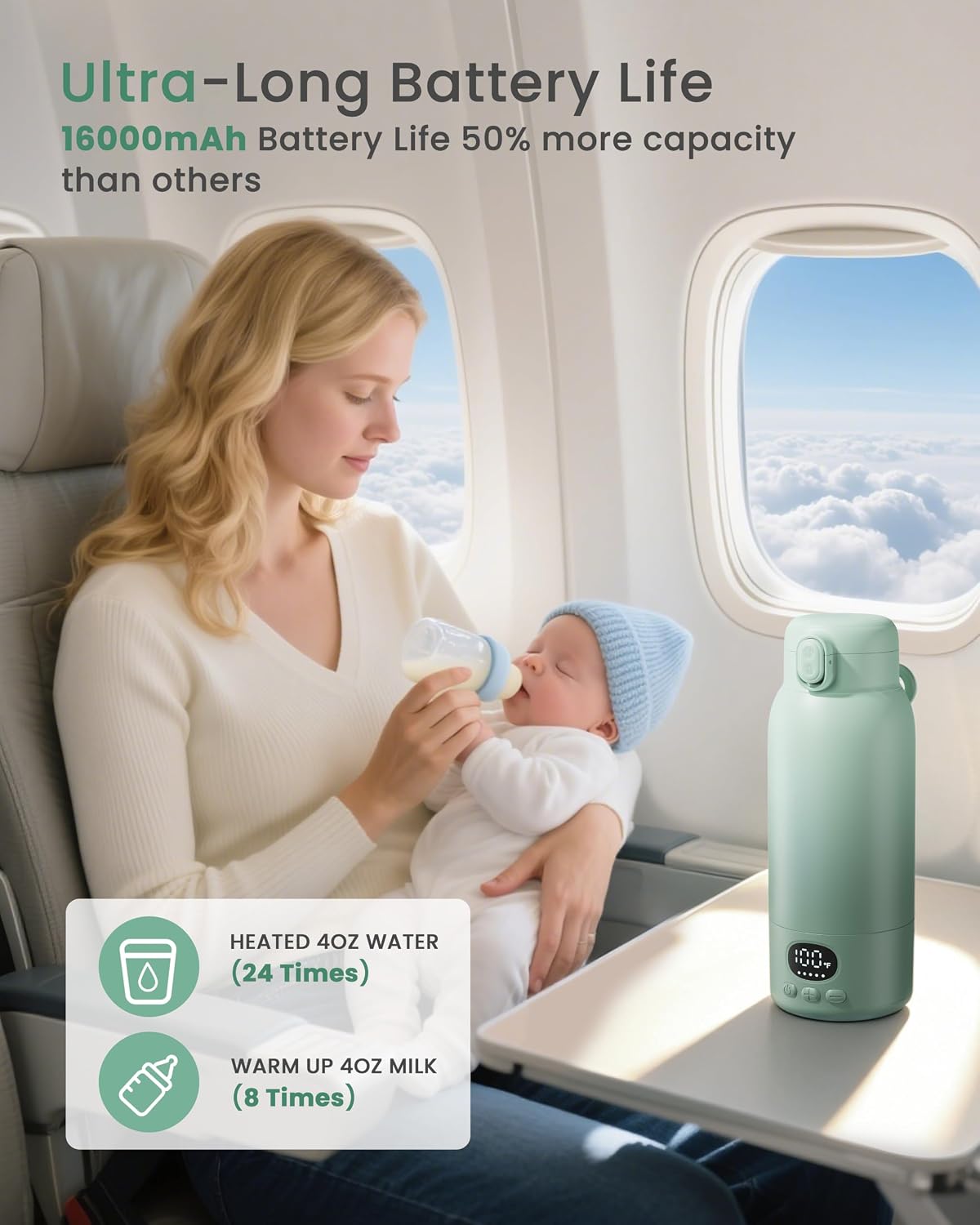 Thumbnail 5 de Portable Baby Bottle Warmer with Dual Heating Modes – 500ml Capacity, Fast 120W Heating, Long-Lasting Battery (Light Green)