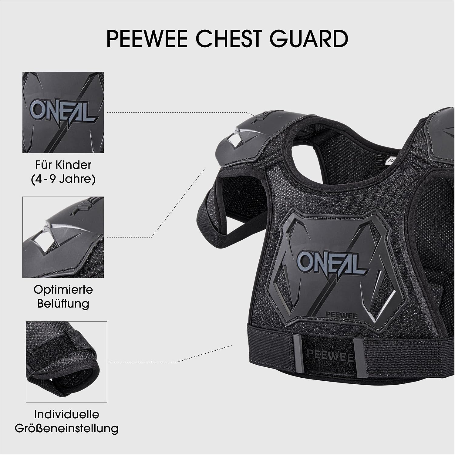 Thumbnail 2 de O'NEAL Protezione del petto per bambini, 4-9 anni, Ø Pee Wee Chest Guard – Nero/Bianco (Taglia M/L)