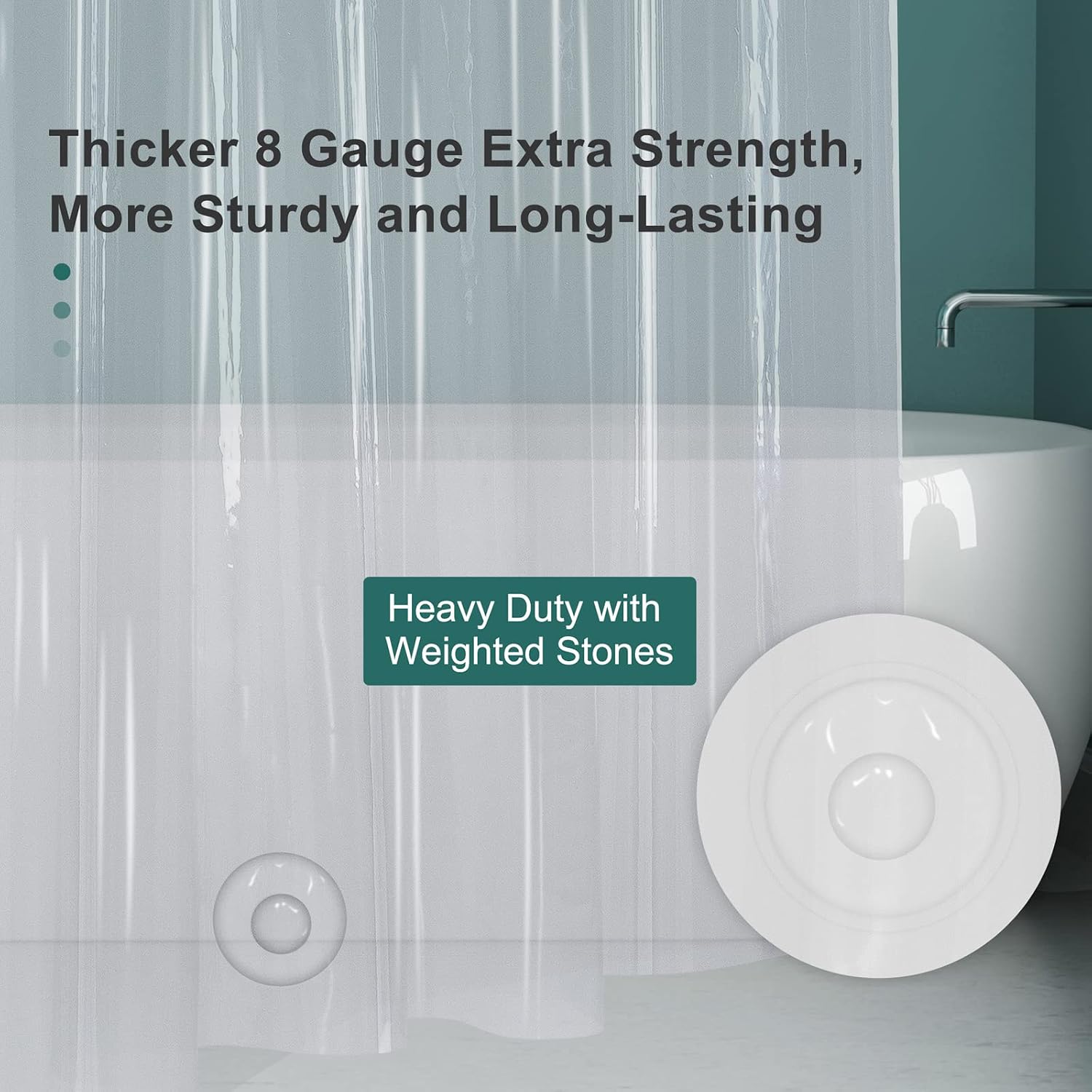 Detalle de AmazerBath Shower Curtain PEVA Liner, Clear 8G with Weighted Stones