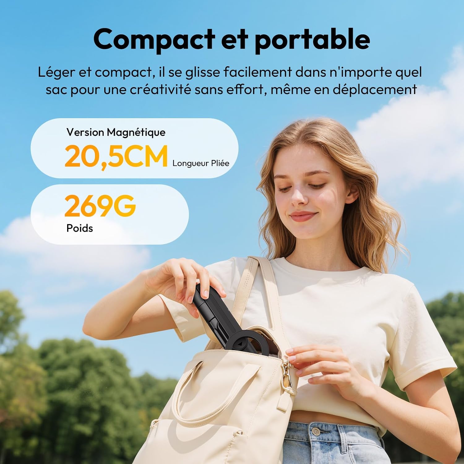 Detalle de ULANZI SK26 trépied magnétique pour selfie (113 cm) avec télécommande Bluetooth