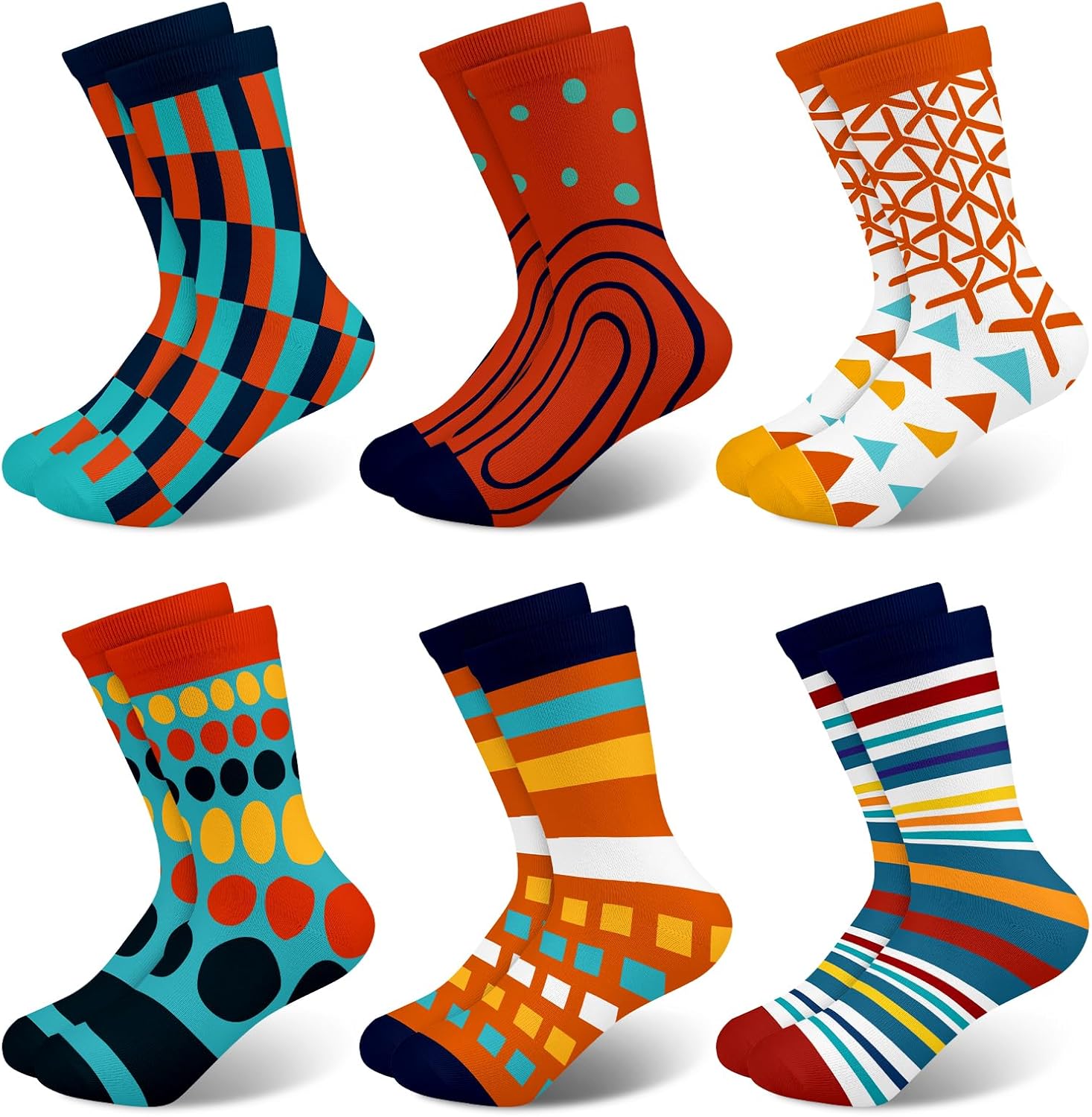 Queenshin Kids Socks: Novelty Camouflage Sharks in Colourful Stripes, Dots & Stars (6 Pairs)