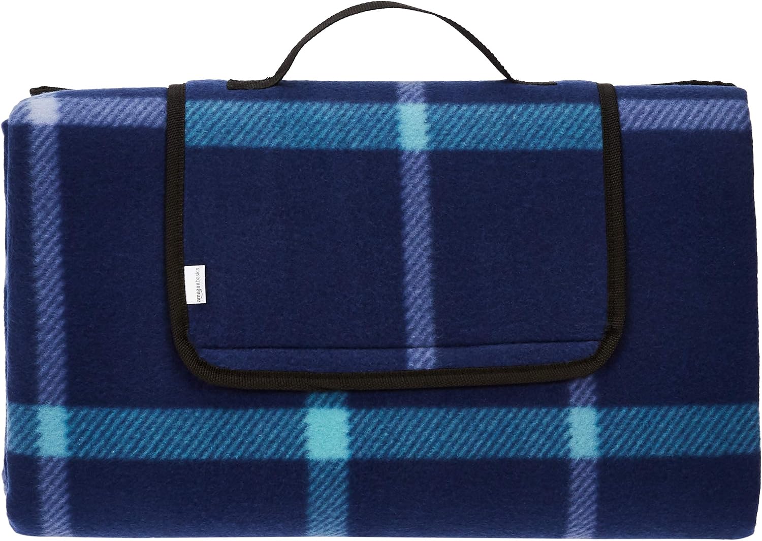 Amazon Basics Coperta da picnic impermeabile 200x200 cm, blu scuro con motivo quadretti