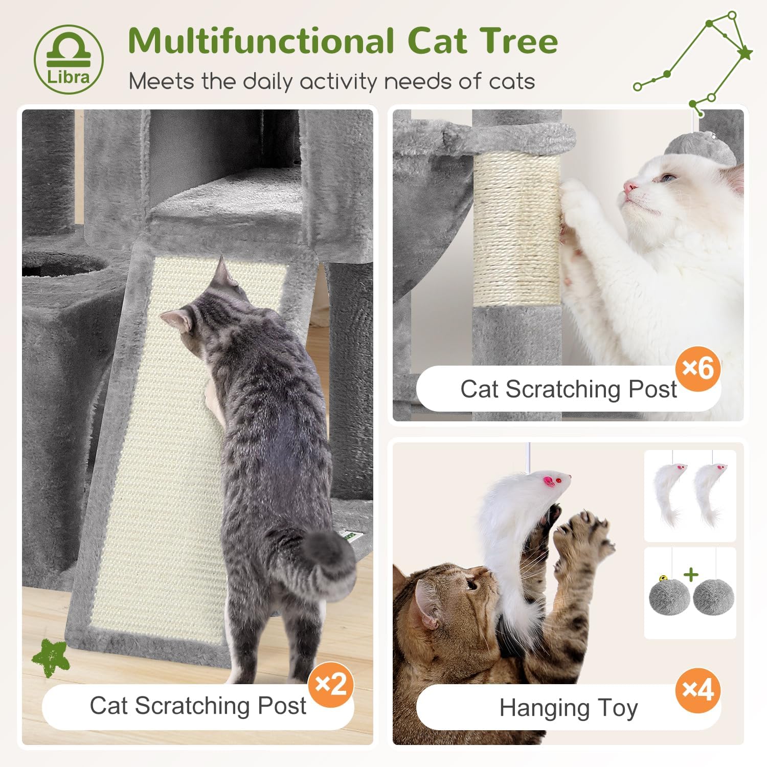 Detalle 1 de Globlazer Z78 Cat Tree for Large Cats, 78.35-Inch, 7 Levels, Light Gray