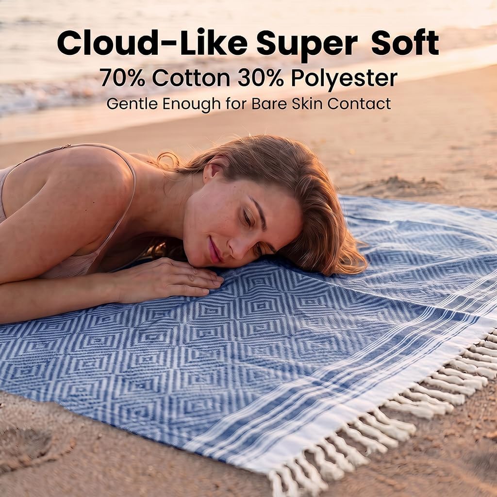 Thumbnail 3 de Yongoes Oversized Turkish Beach Towel Blanket (82 x 88 in) Cotton-Poly Blend Sandproof Throw for Adults