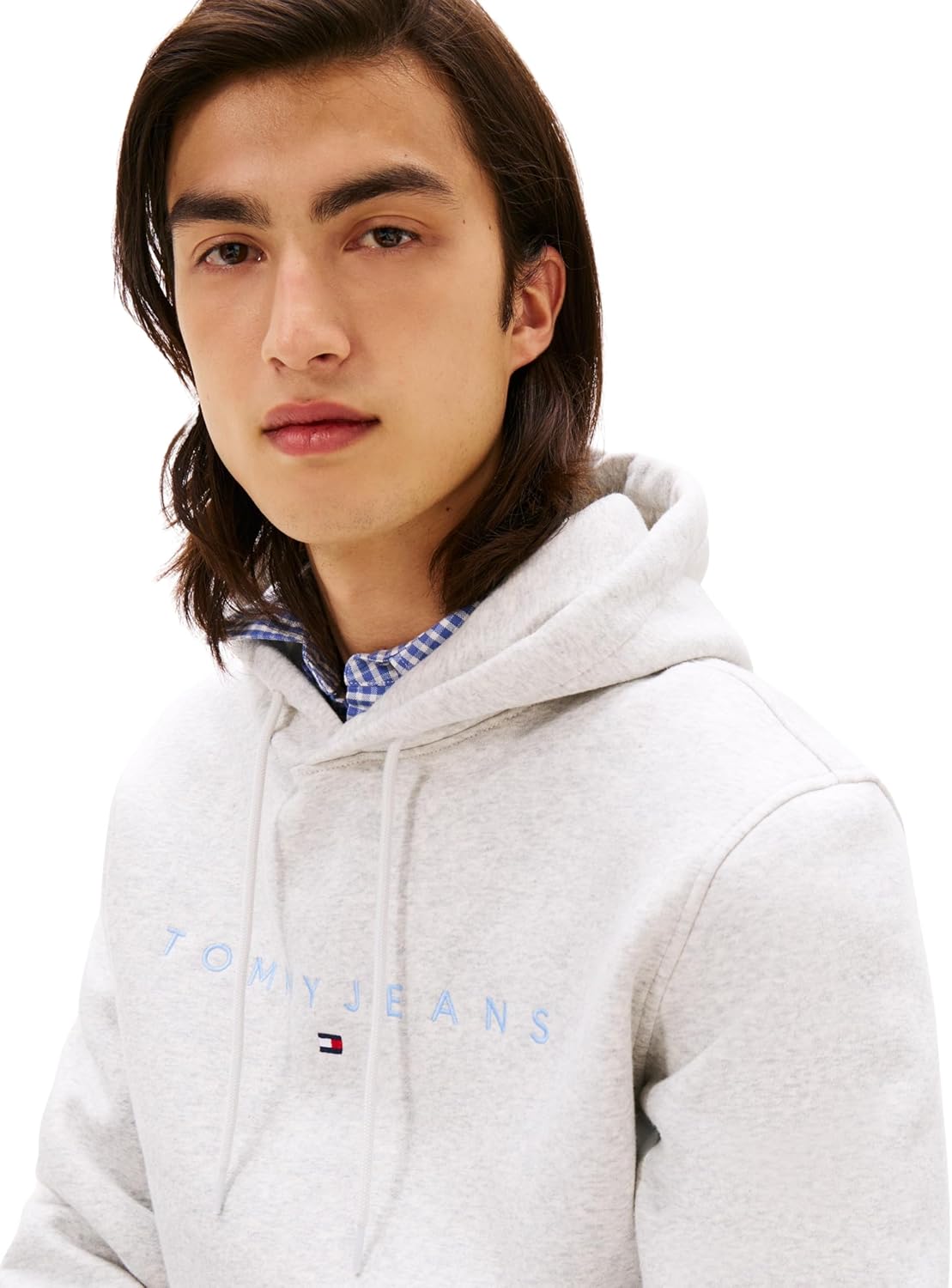 Detalle de Tommy Jeans felpa uomo con cappuccio Linear Logo