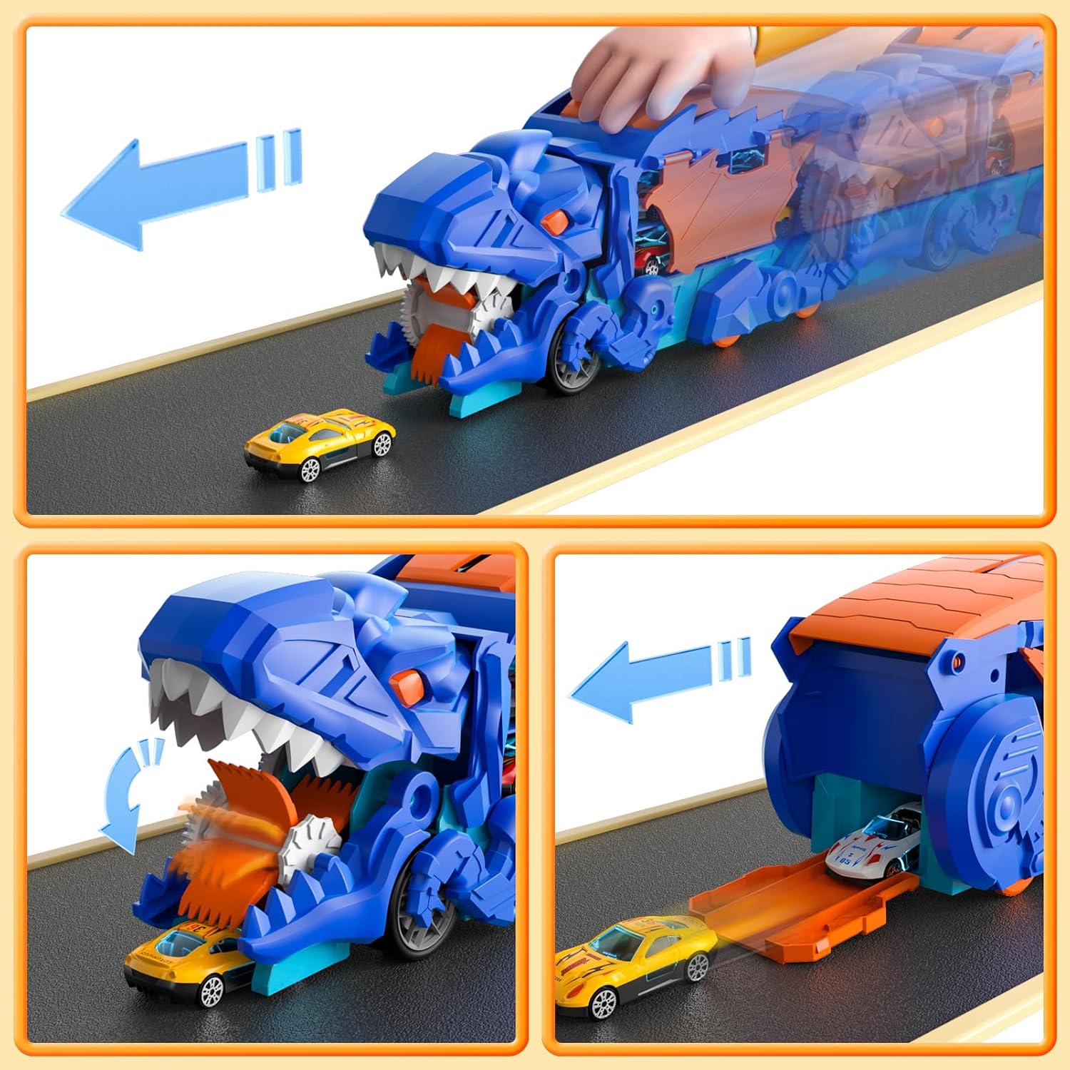 Detalle de Toddler Dinosaur Transport Truck with 10 Die-Cast Cars – 3-in-1 Transforming Track Set