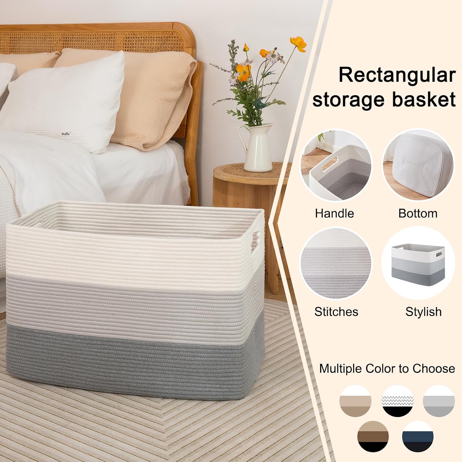 Thumbnail 4 de OIAHOMY 108L Cotton Rope Basket for Laundry and Blanket Storage, Gradient Gray