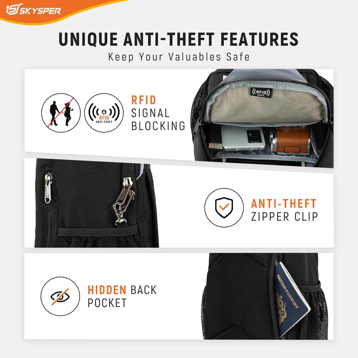 Detalle de SKYSPER Sling Bag RFID Cross Body 11-inch