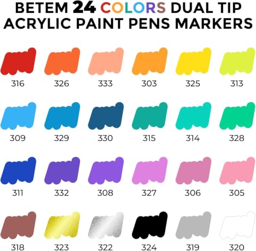 Thumbnail 2 de Betem 24 Colors Dual Tip Acrylic Paint Markers – Dual Tip Craft Kit for Fabric & More