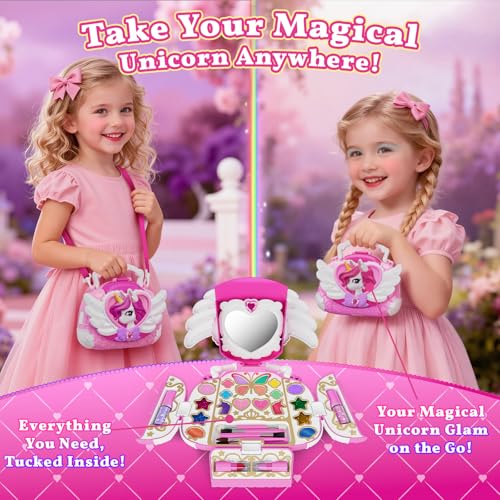 Detalle de Kidluna Kids Makeup Set for Girls 3–12: Washable Unicorn Handbag Kit