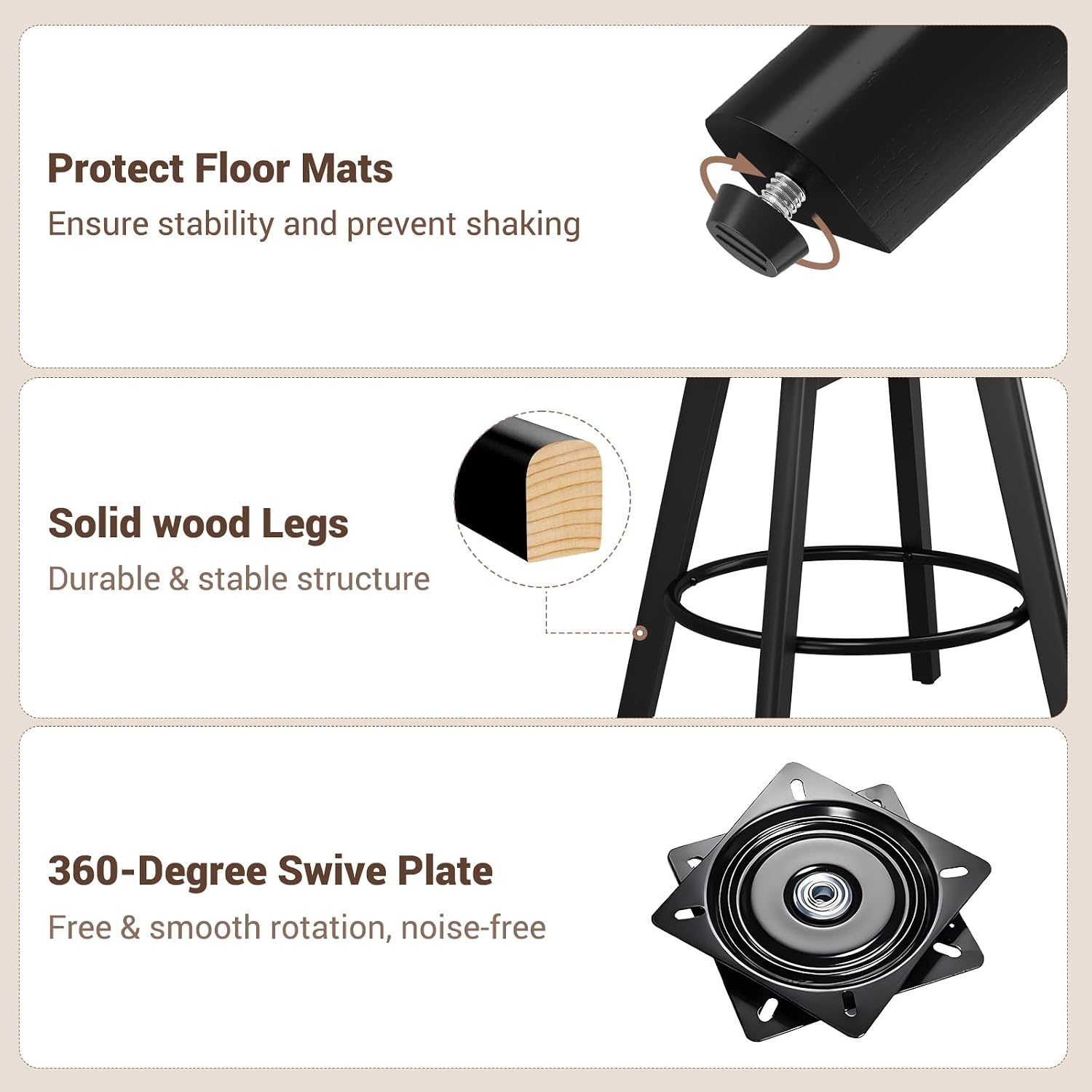 Detalle de YaFiti SJDO_847 Counter-Height Swivel Bar Stools, Set of 2, Light Tan Faux Leather