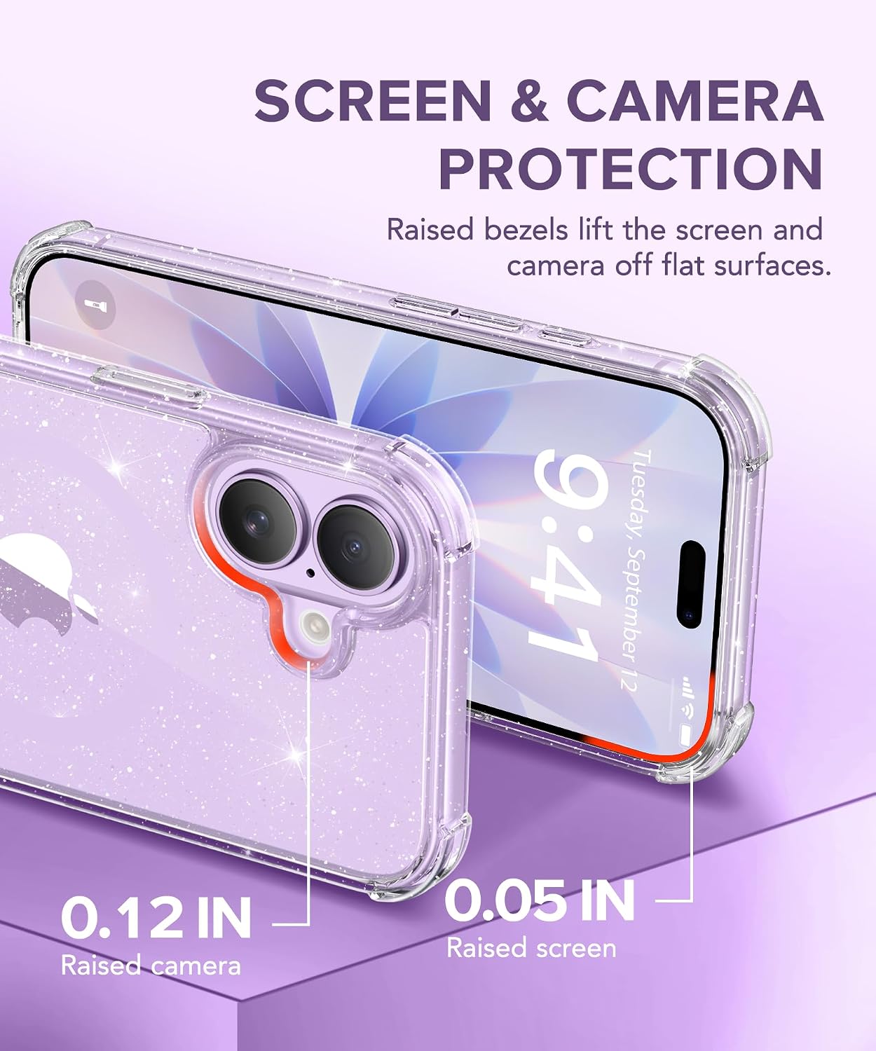 Thumbnail 5 de BERFY for iPhone 17 Women’s Clear Glitter Case (Sparkle Clear) with Screen & Camera Lens Protectors, 6.3